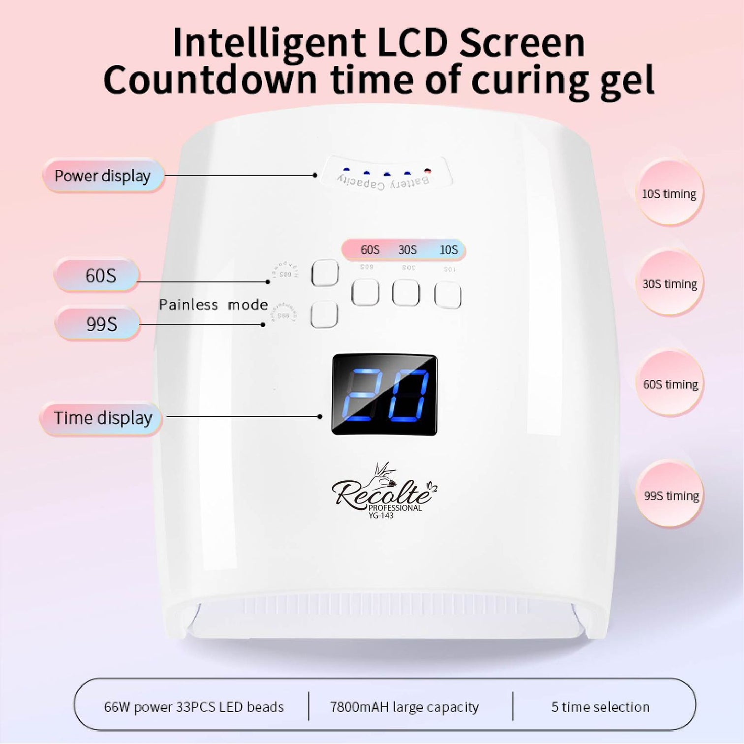 Recolte YG-143 66W UV LED Nail Lamp with LCD Display