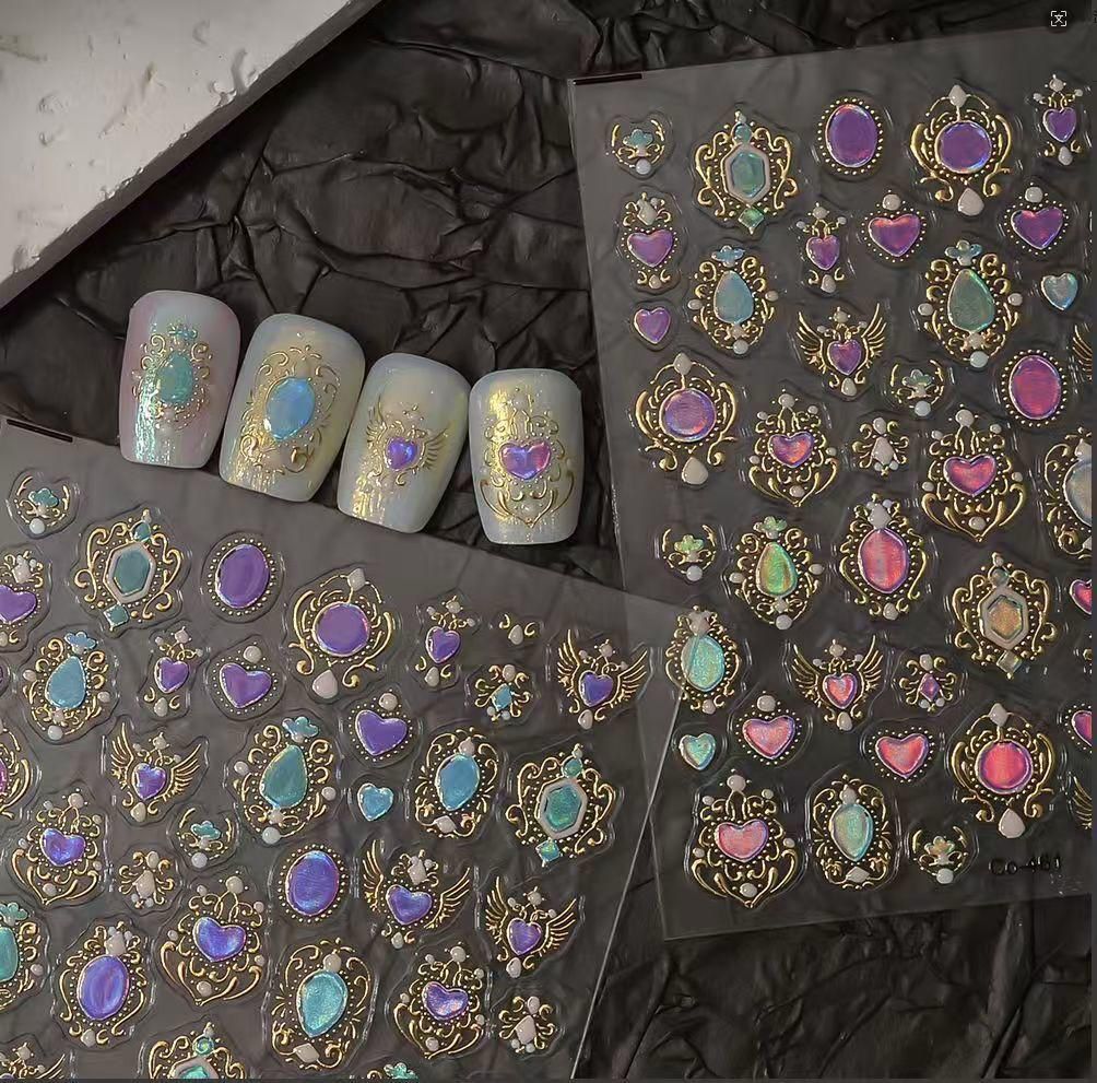 Royal Gem Nail Art Stickers – 3D Luxury Jewel Heart & Stone Nail Decals
