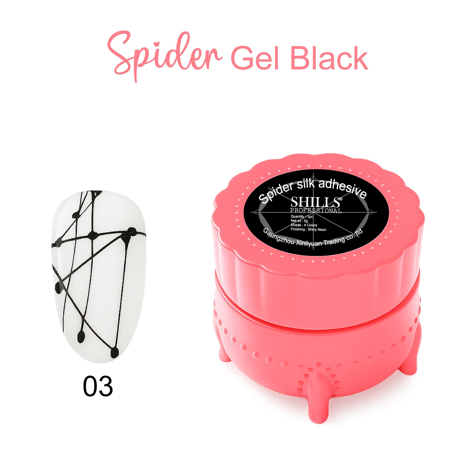 Shills Professional Spider Gel – Elastic Line Art Gel for Nail Design | Perfect for Nail Art, Web & Striping Effects | UV/LED Soak Off (Black)