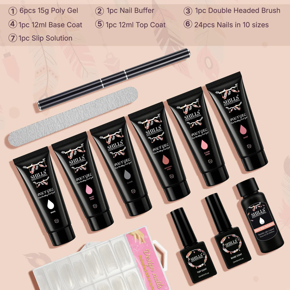 SHILLS Professional Poly Gel Nail Extension Kit - Fast Building Nail Gel Set