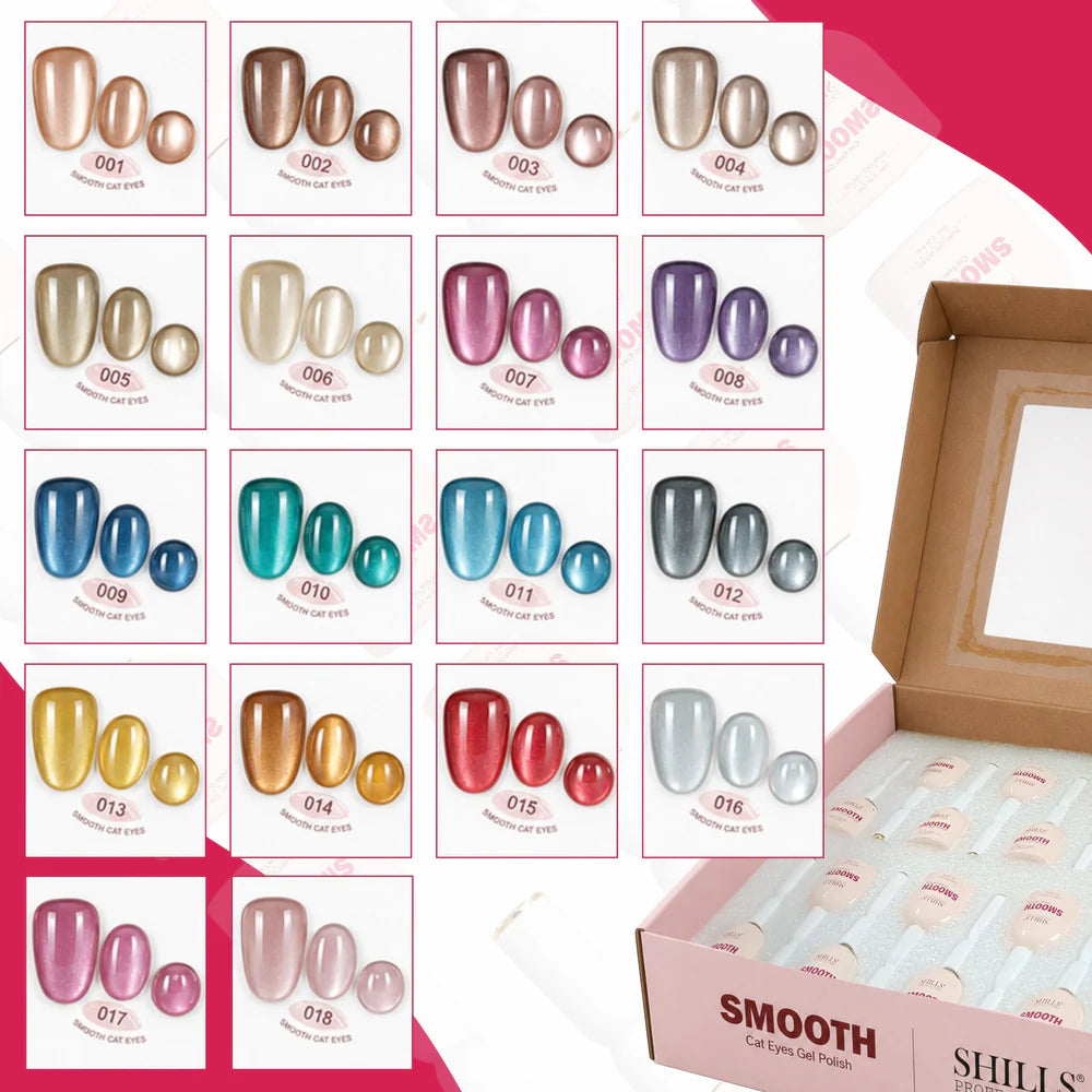SHILLS Professional Smooth Cat Eye Gel Polish Set - 18 Colors (18 x 10ml)