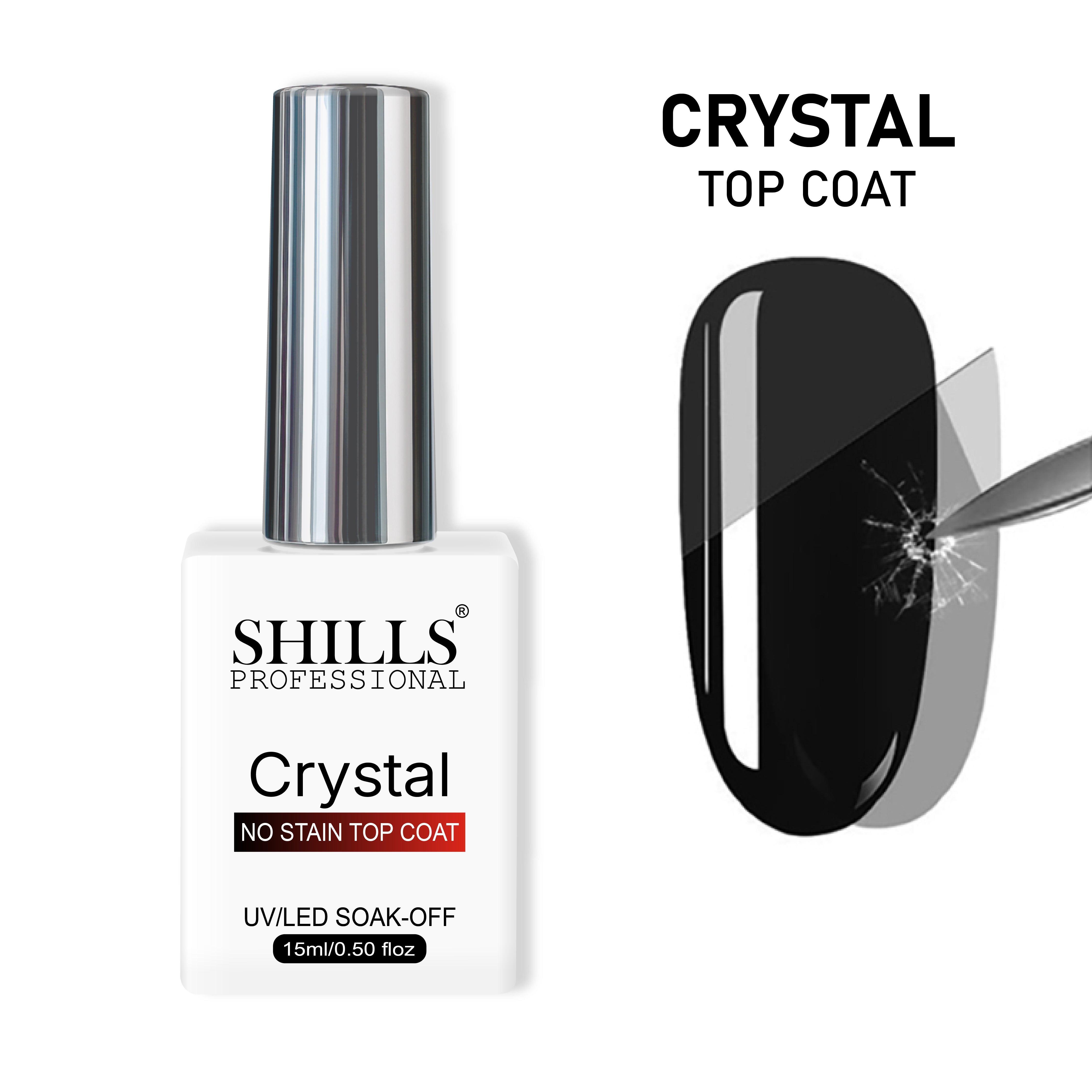 Shills Professional Crystal Top Coat — Durable, High-Gloss Finish for Gel Nails | UV/LED Cure | Long-Lasting Shine