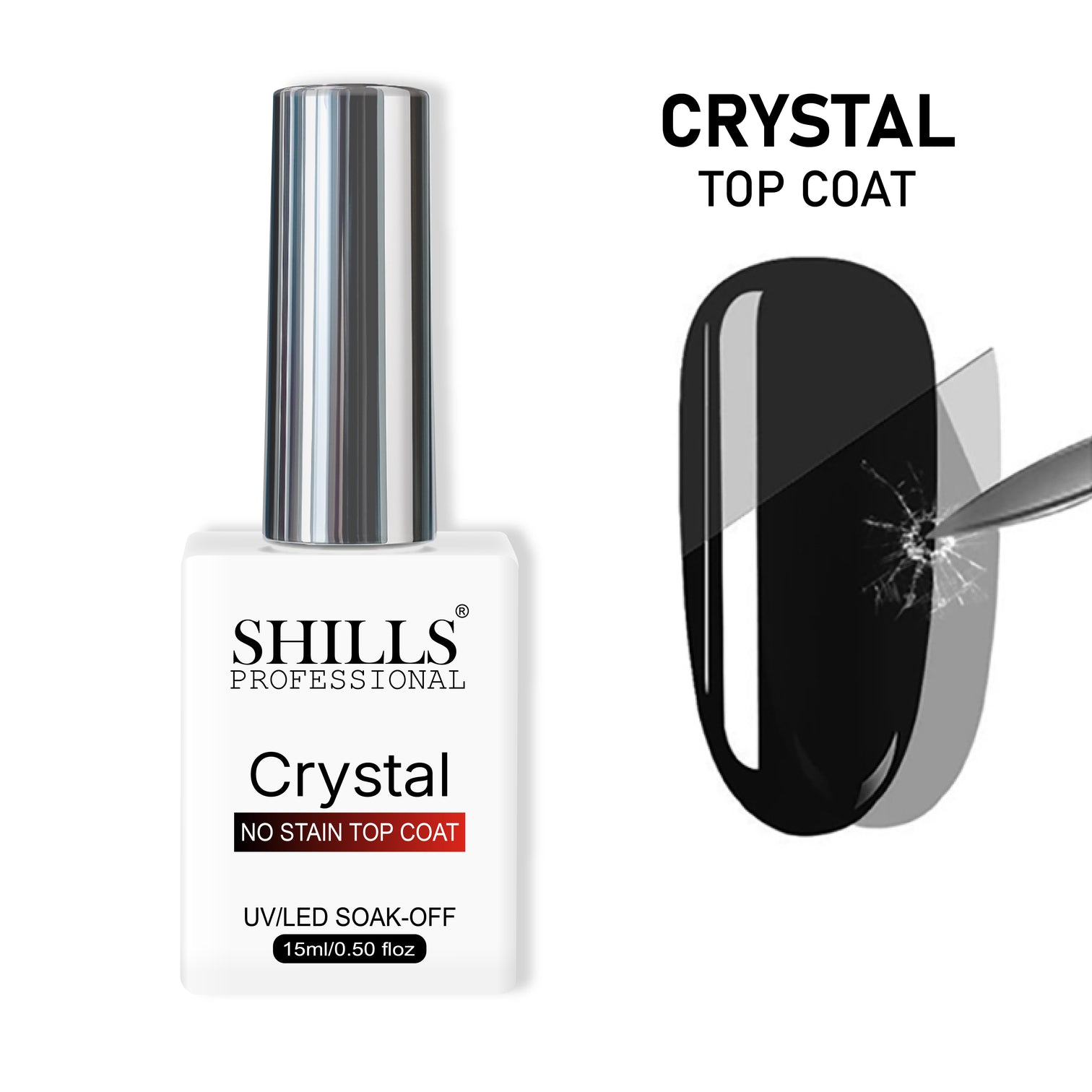 Shills Professional Crystal Top Coat — Durable, High-Gloss Finish for Gel Nails | UV/LED Cure | Long-Lasting Shine