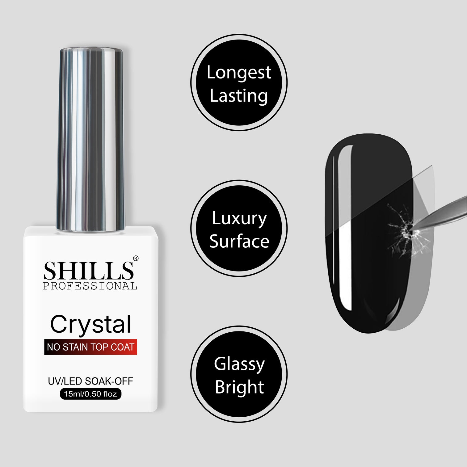 Shills Professional Crystal Top Coat — Durable, High-Gloss Finish for Gel Nails | UV/LED Cure | Long-Lasting Shine