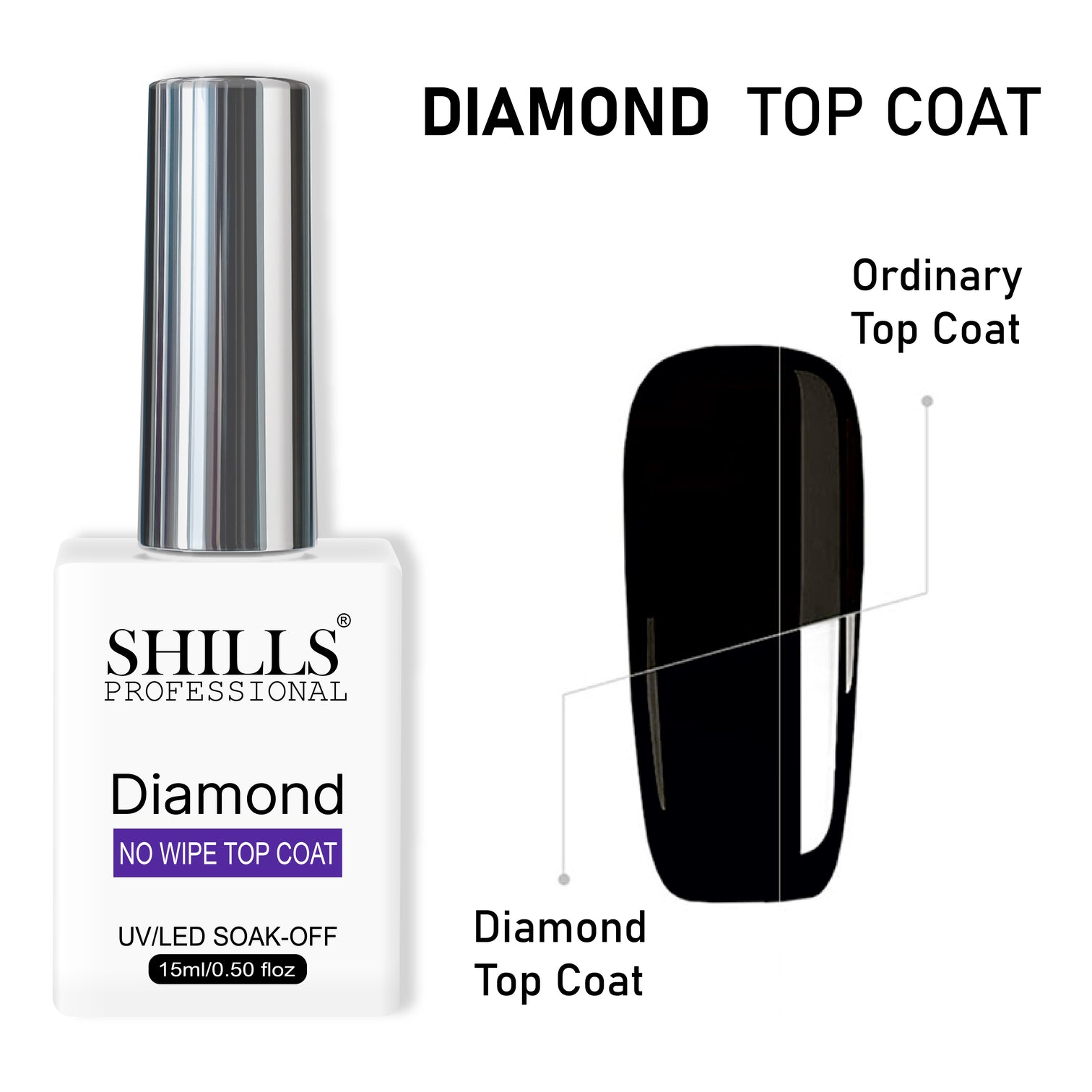 Shills Professional Diamond Top Coat — Super Glossy, Durable Finish | UV/LED Cure | Long-Lasting Shine for Gel Nails