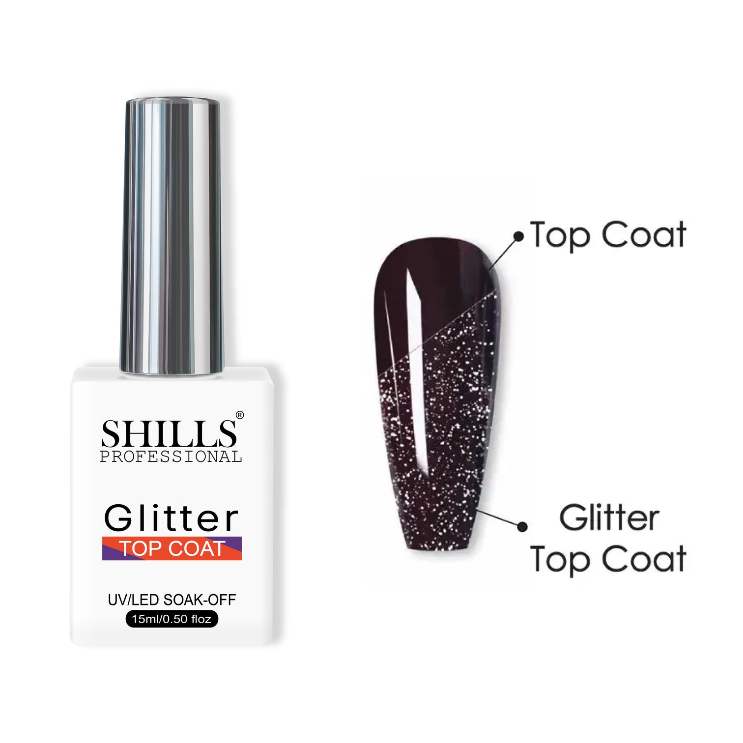 Shills Professional Glitter Top Coat — Sparkling Finish for Gel Nails | UV/LED Cure | Durable & Long-Lasting Shine