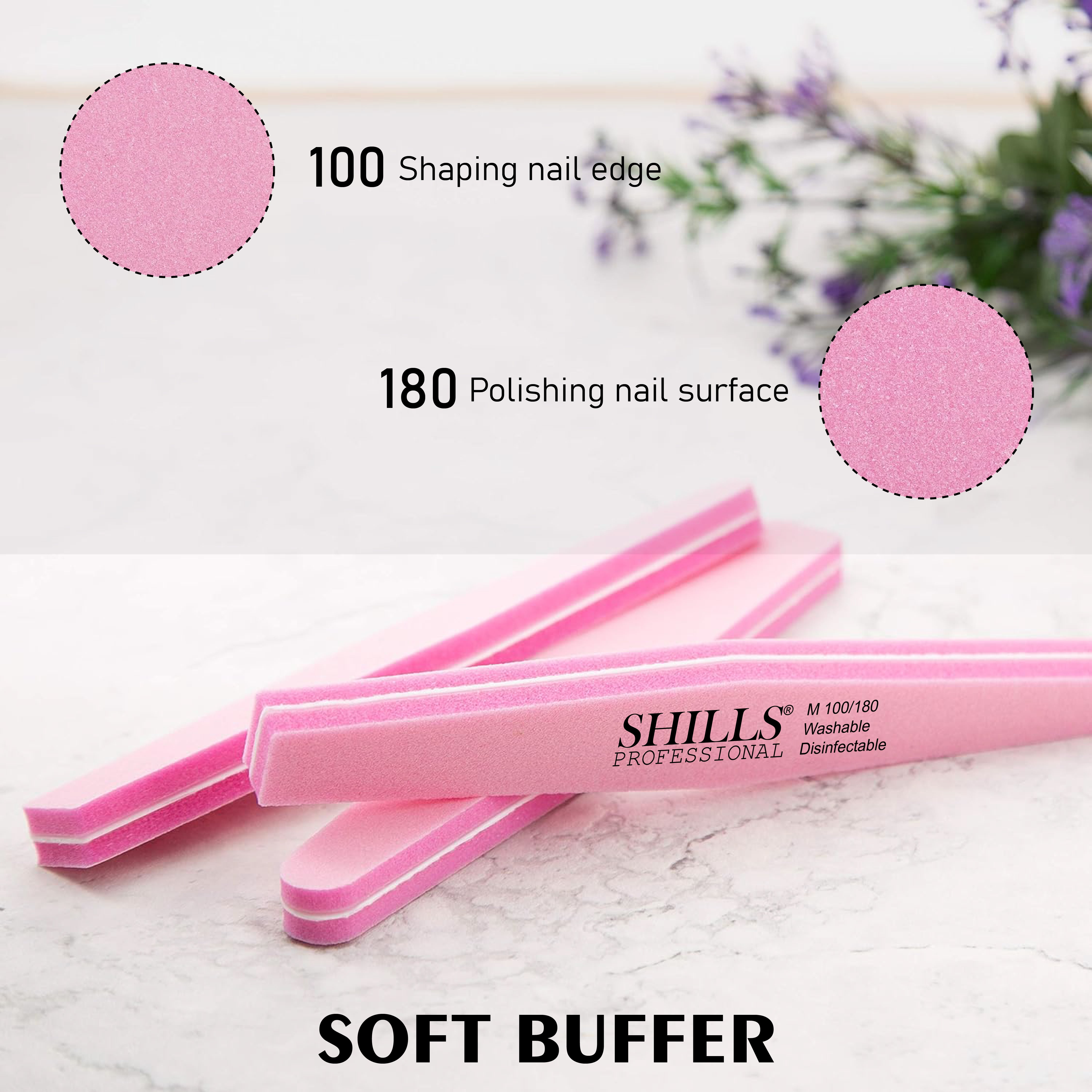 Shills Professional Soft Nail Buffer 100/180 Grit – Pack of 5 Buffing Blocks for Gel, Acrylic & Natural Nails