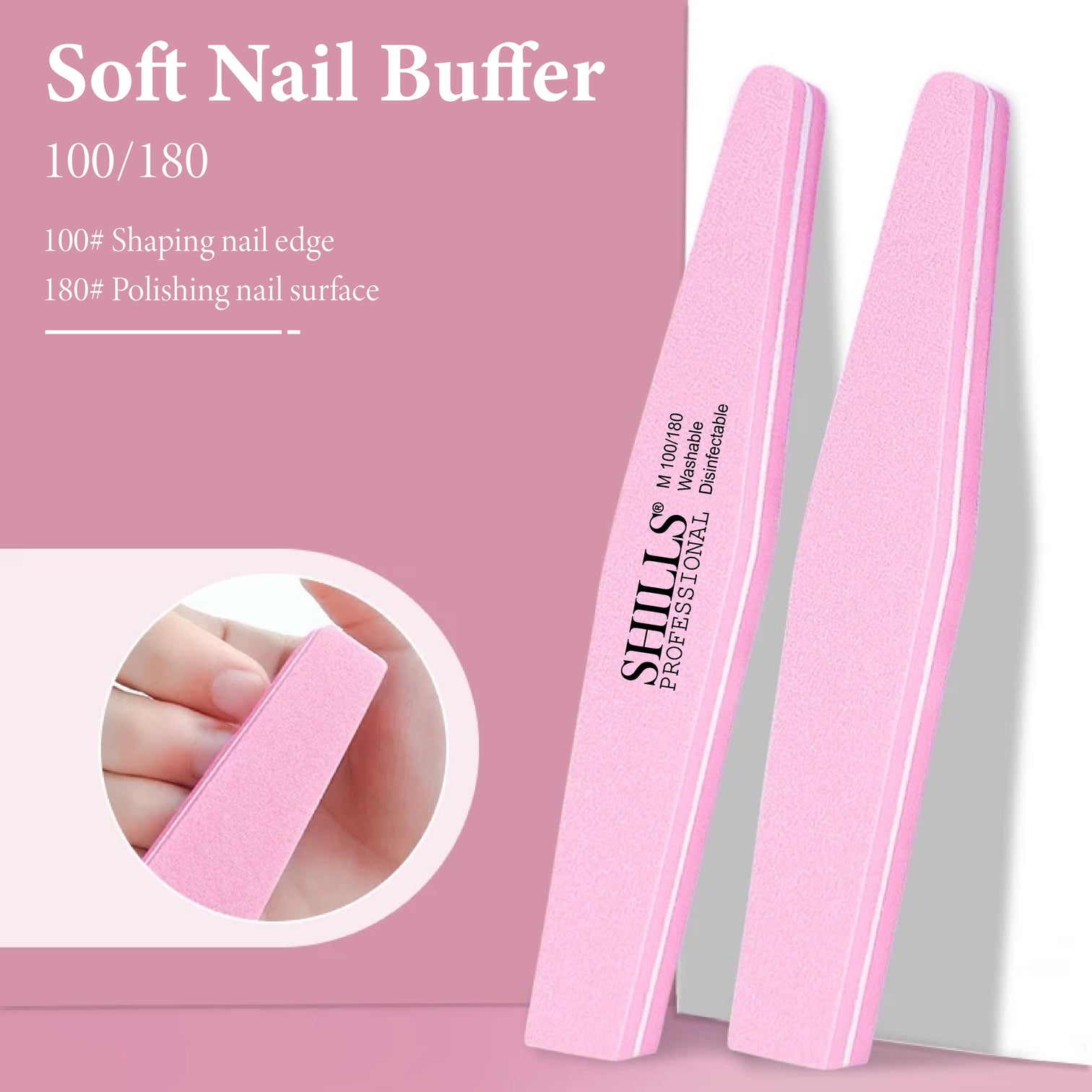 Shills Professional Soft Nail Buffer 100/180 Grit – Pack of 5 Buffing Blocks for Gel, Acrylic & Natural Nails