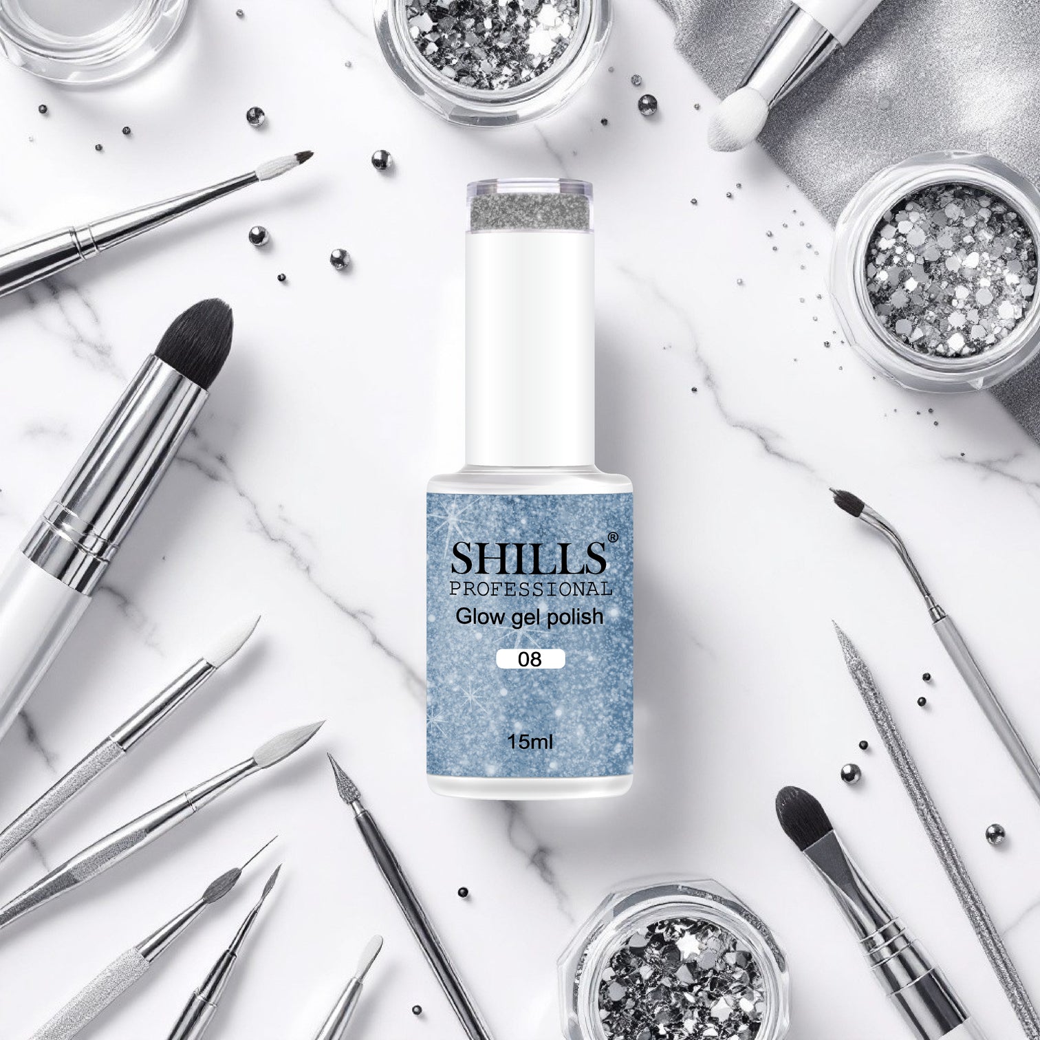 Shills Professional Reflective Gel Polish – Glitter Flash Gel for Sparkling Nail Art | Long-Lasting Soak-Off UV LED Gel (Shade-08)