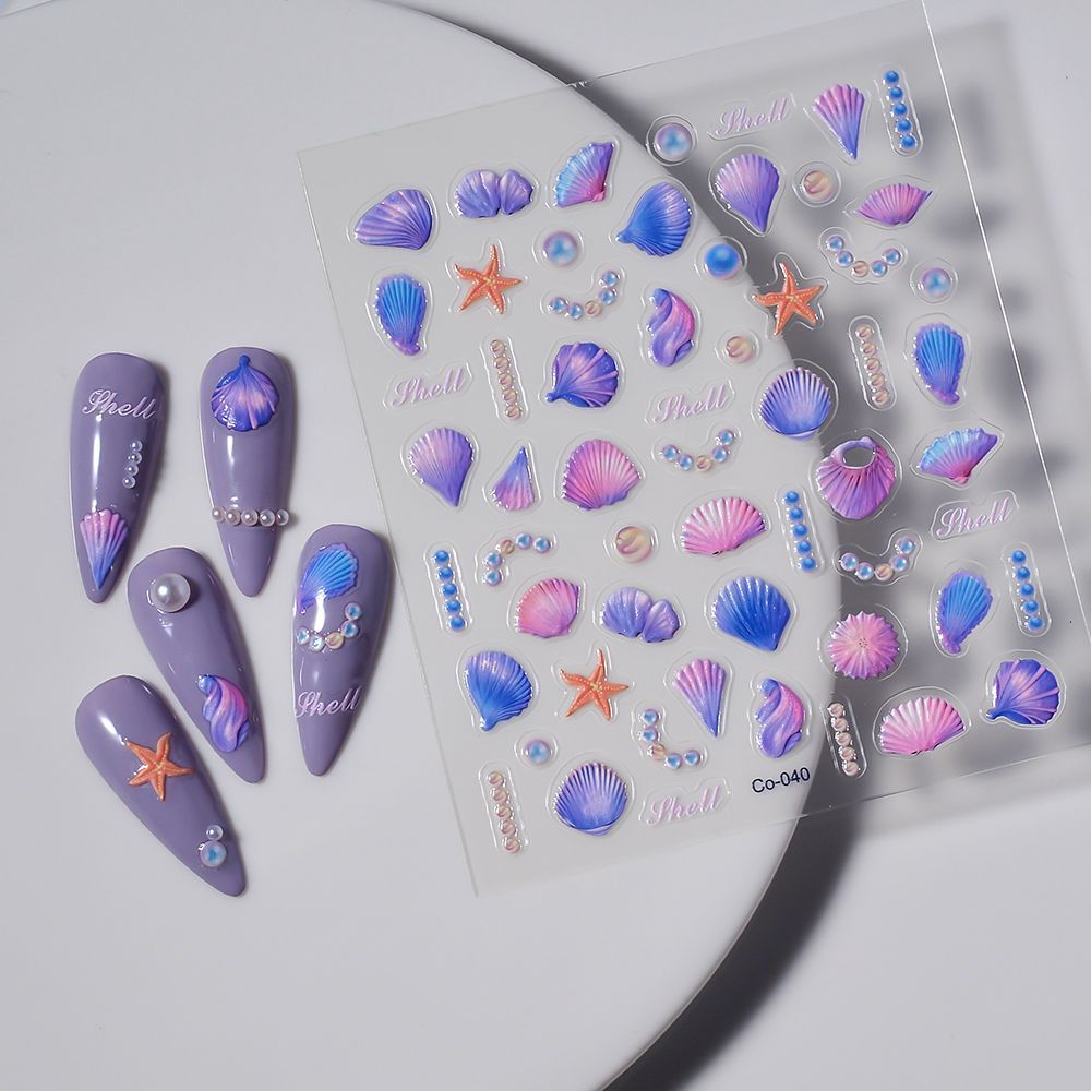Shell Nail Art Stickers – 3D Ocean Pearl & Starfish Nail Decals (Pastel Edition)