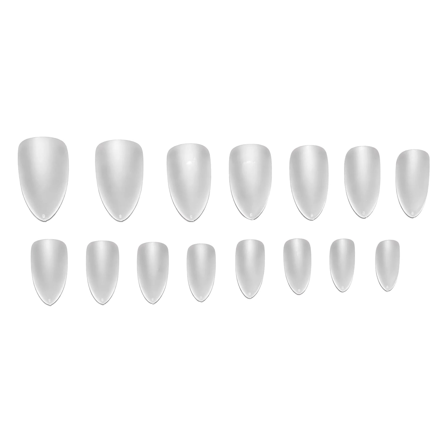 Shills Frosted Short Almond Soft Gel Nail Tips 600pcs Clear (Full Cover Extension Tips 15 Sizes PT32)