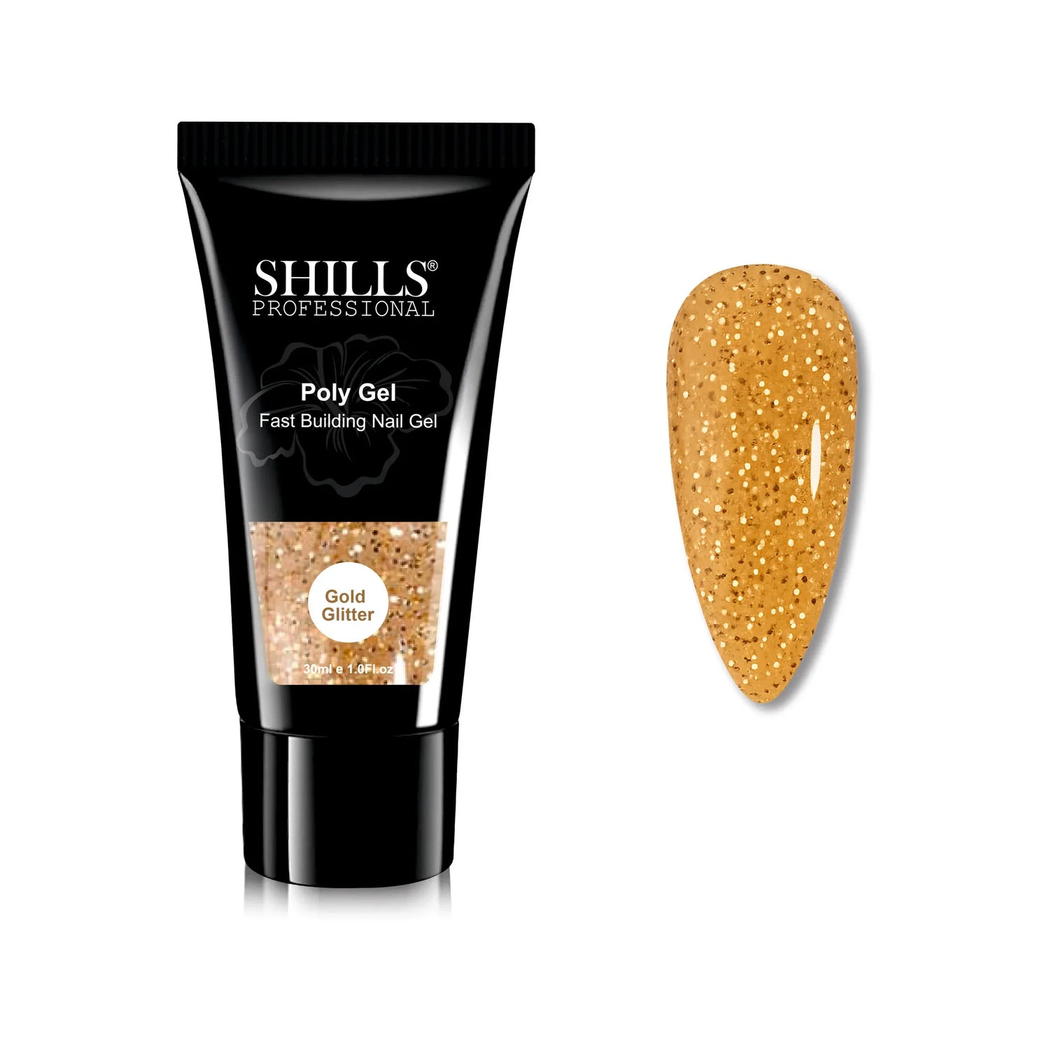Shills Gold Glitter Poly Nail Gel – Fast Building Nail Extension Gel (30ml)
