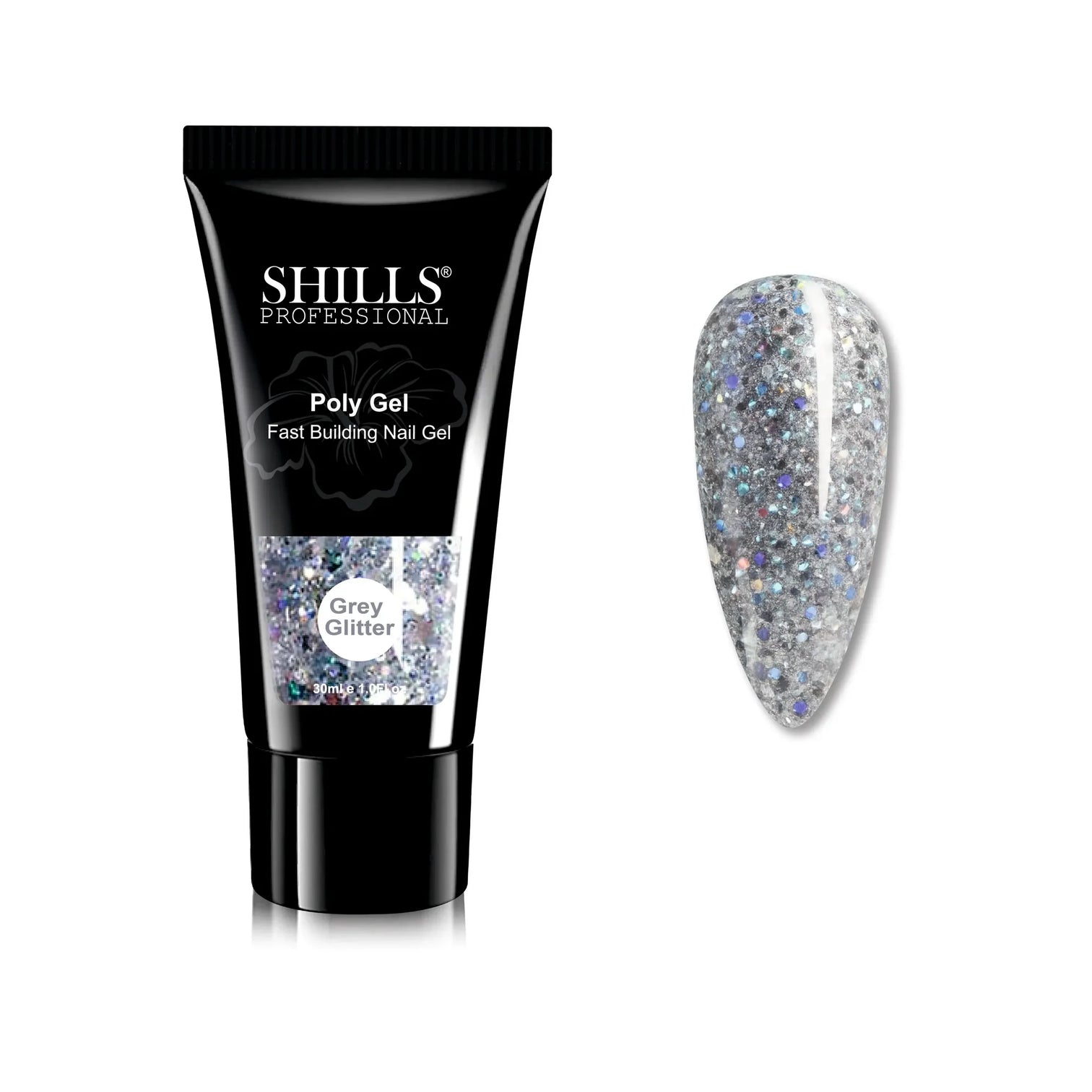Shills Grey Glitter Poly Nail Gel – Fast Building Nail Extension Gel (30ml)