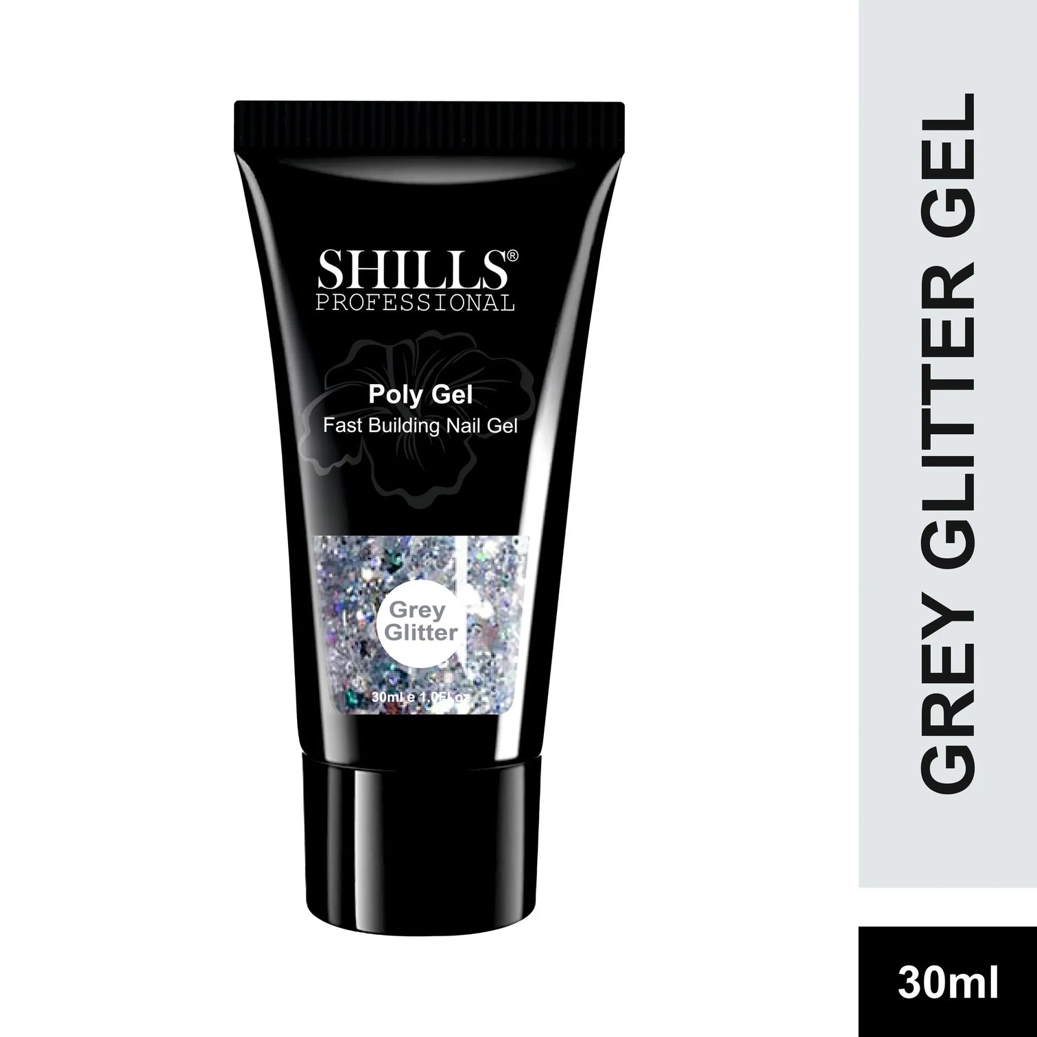 Shills Grey Glitter Poly Nail Gel – Fast Building Nail Extension Gel (30ml)