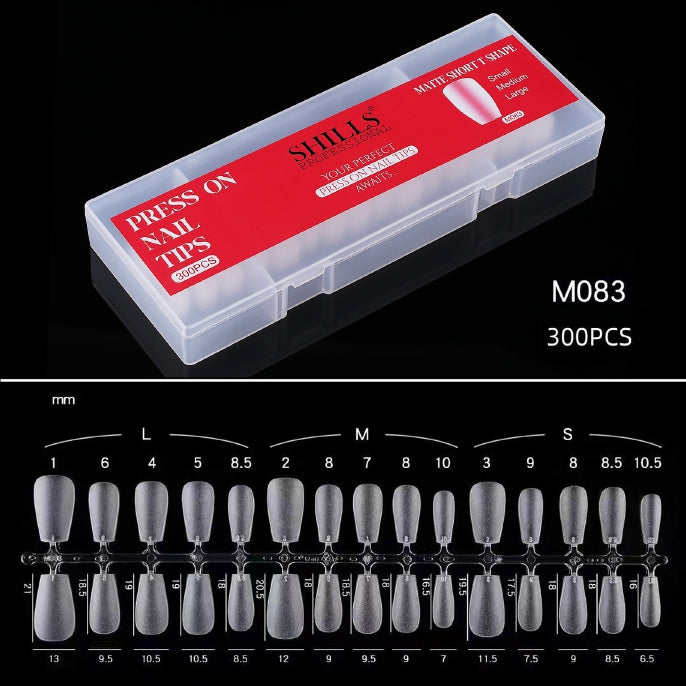 Shills Matte Short Square Press On Nail Tips 300pcs (Full Cover Artificial Nails Set S M L)