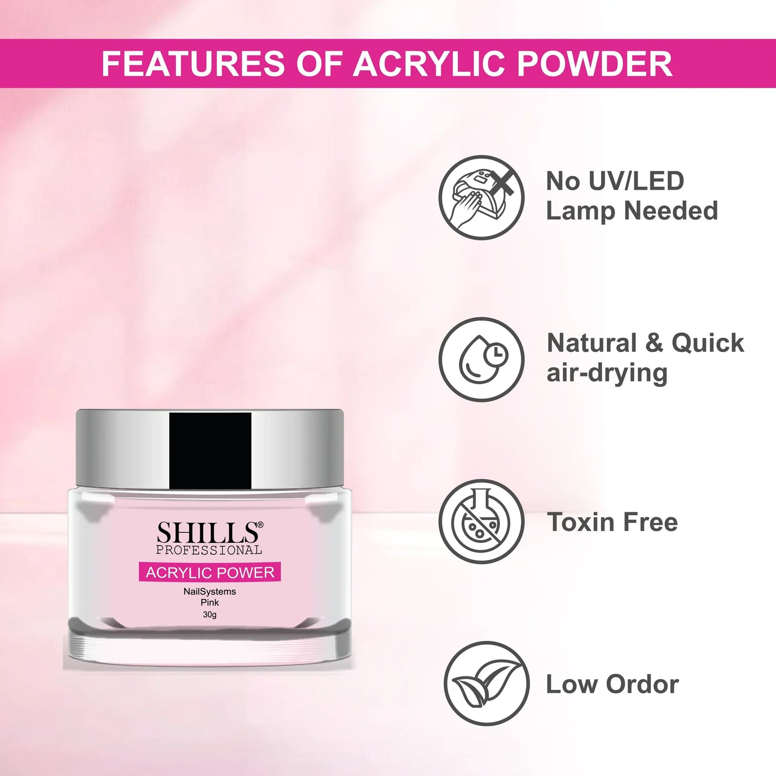 Shills Pink Acrylic Powder – Professional Nail Extension Powder (30g)