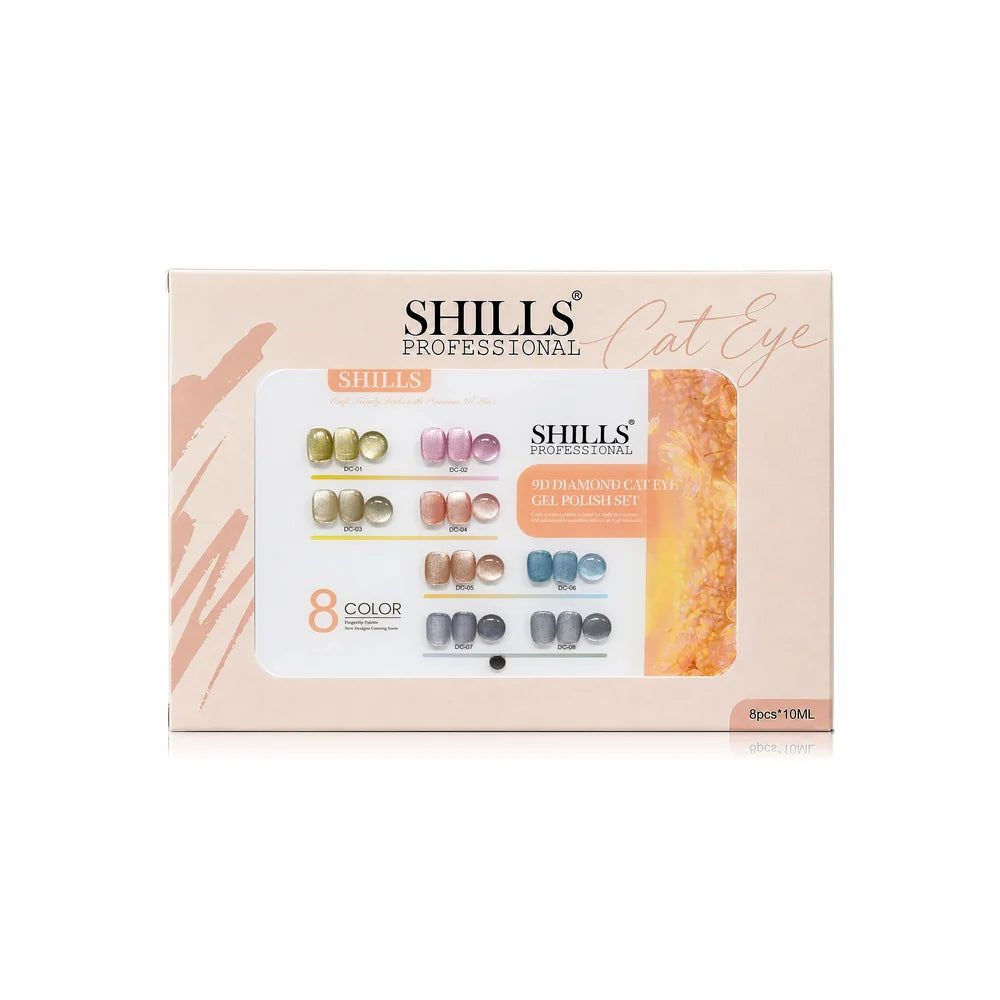 Shills Professional 9D Diamond Cat Eye Gel Polish Set | 8 Colors x 10ml
