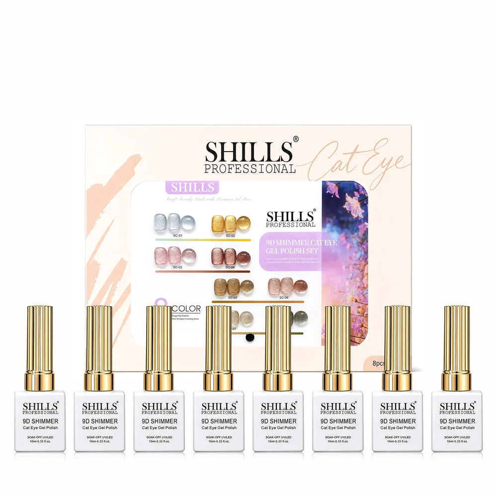 Shills Professional 9D Shimmer Cat Eye Gel Polish Set | 8 Colors x 10ml