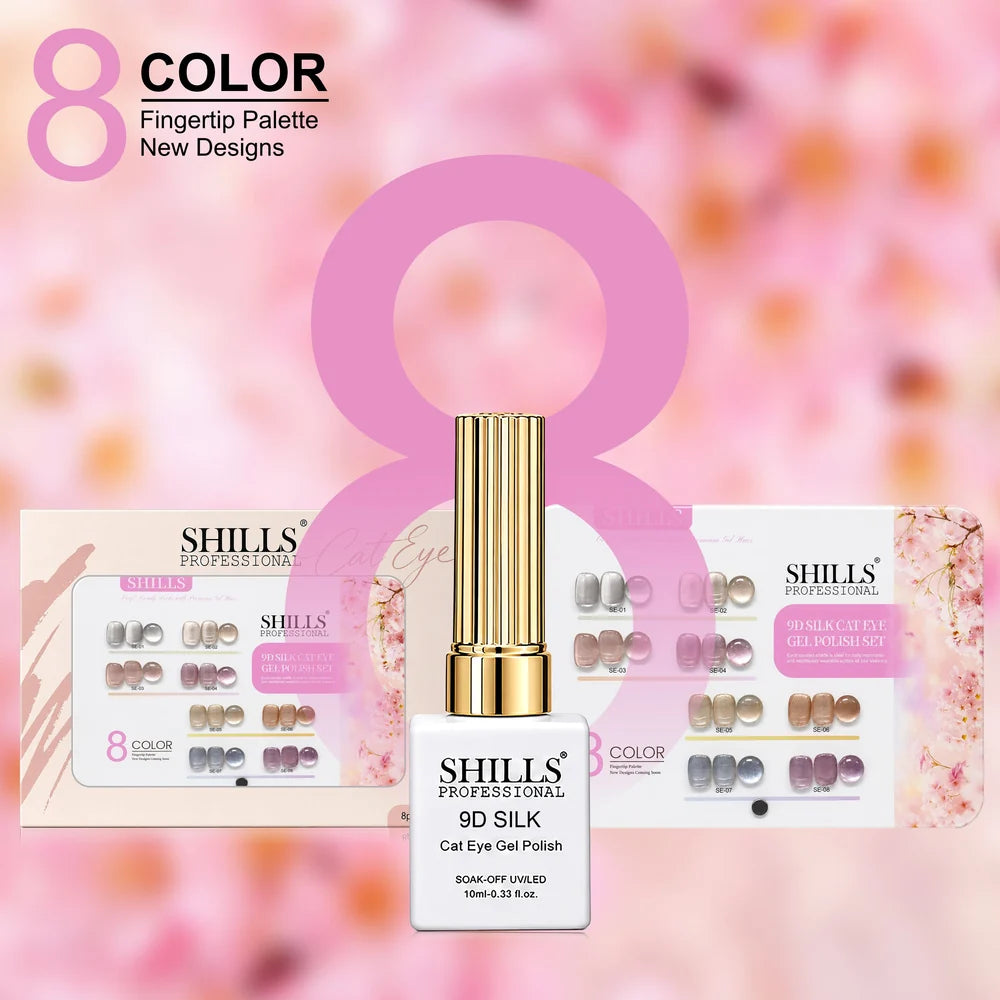 Shills Professional 9D Silk Cat Eye Gel Polish Set | 8 Colors x 10ml
