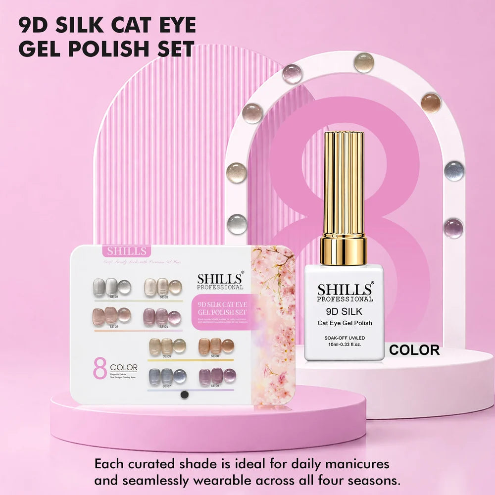 Shills Professional 9D Silk Cat Eye Gel Polish Set | 8 Colors x 10ml