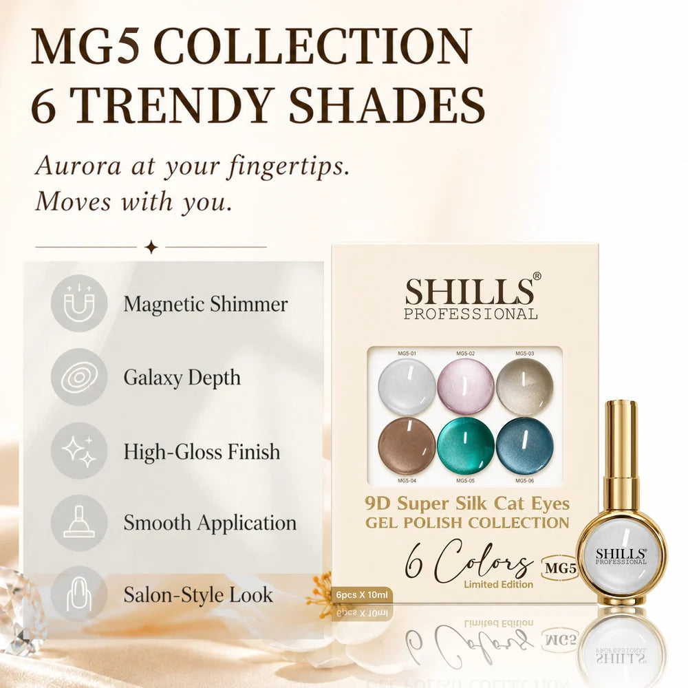 Shills Professional 9D Super Silk Cat Eye Gel Polish Collection MG05 | 6 Colors (10ml Each)