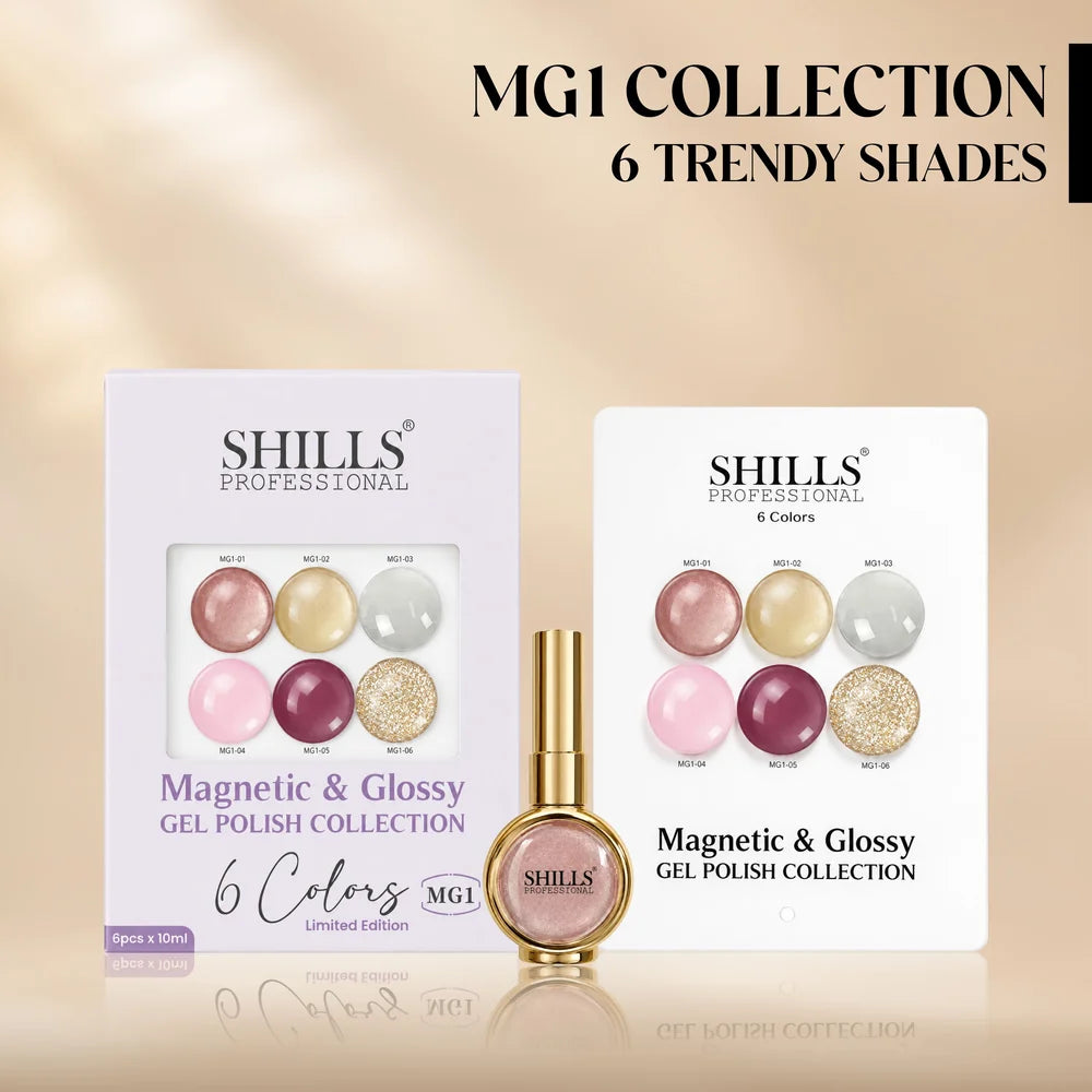 Shills Professional Magnetic & Glossy Cat Eye Gel Polish Collection MG01 | 6 Colors (10ml Each)