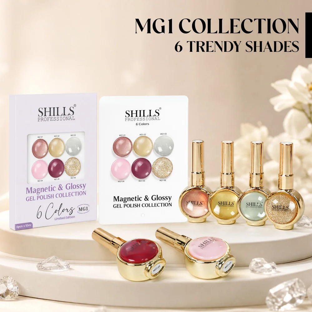 Shills Professional Magnetic & Glossy Cat Eye Gel Polish Collection MG01 | 6 Colors (10ml Each)