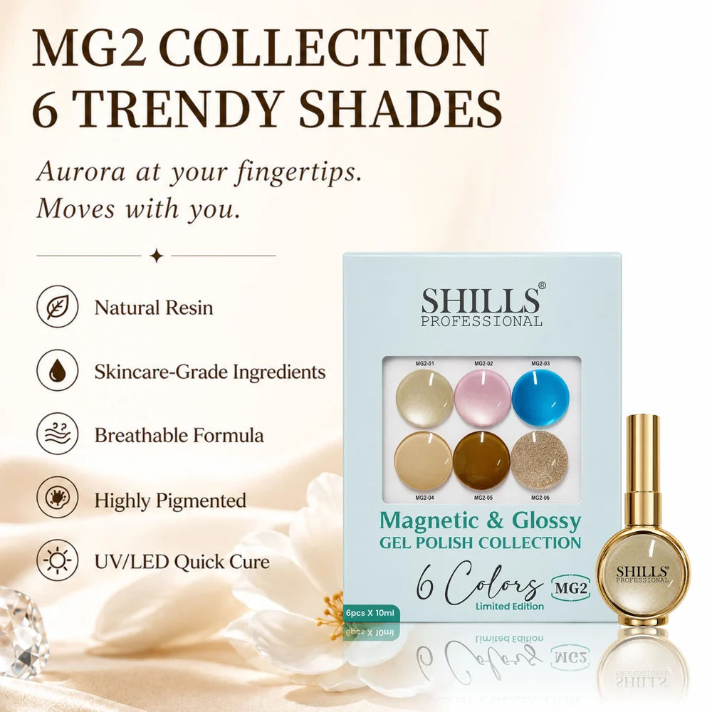 Shills Professional Magnetic & Glossy Cat Eye Gel Polish Collection MG02 | 6 Colors (10ml Each)
