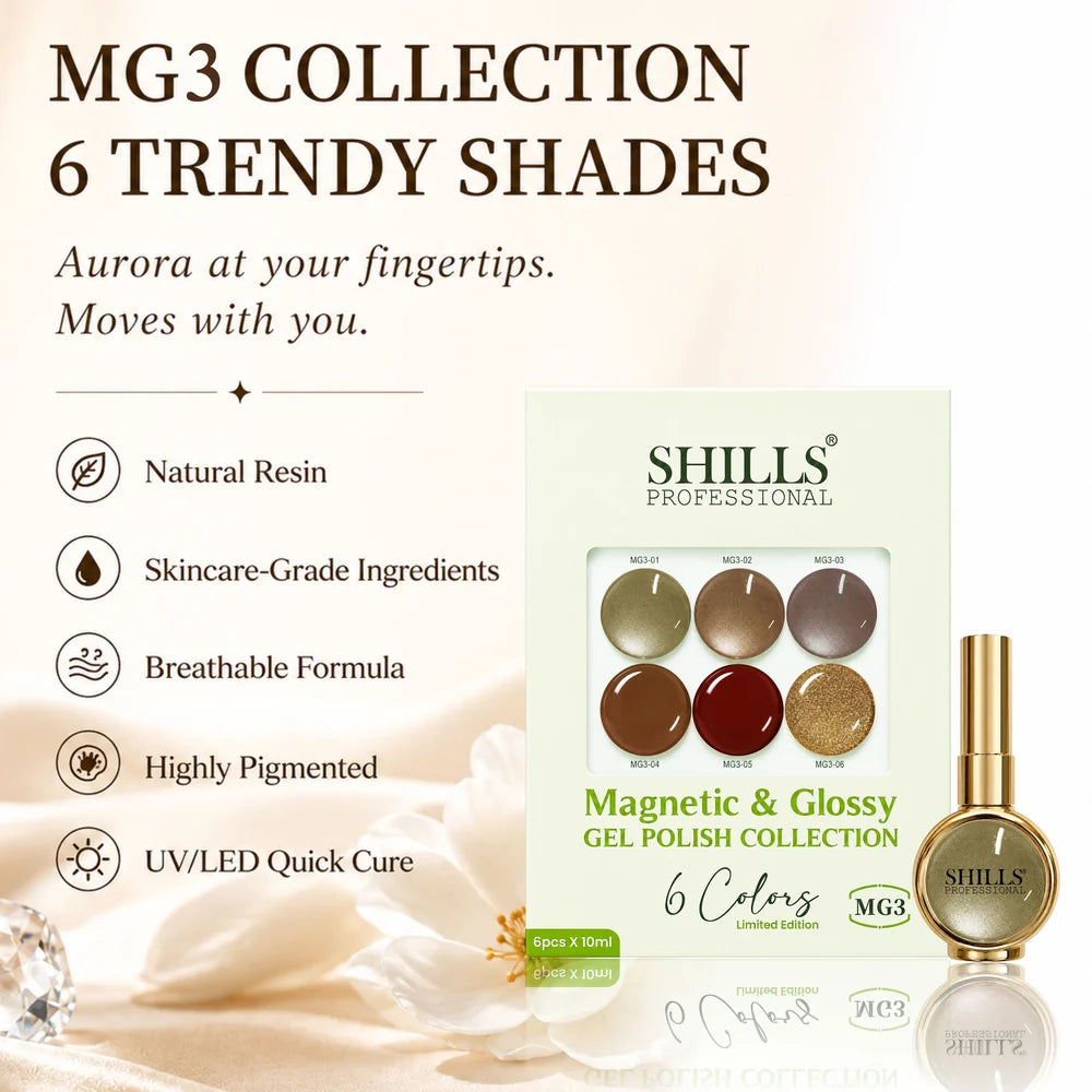 Shills Professional Magnetic & Glossy Cat Eye Gel Polish Collection MG03 | 6 Colors (10ml Each)
