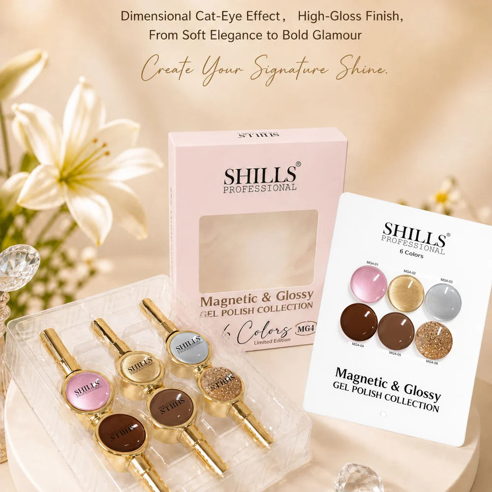 Shills Professional Magnetic & Glossy Cat Eye Gel Polish Collection MG04 | 6 Colors (10ml Each)