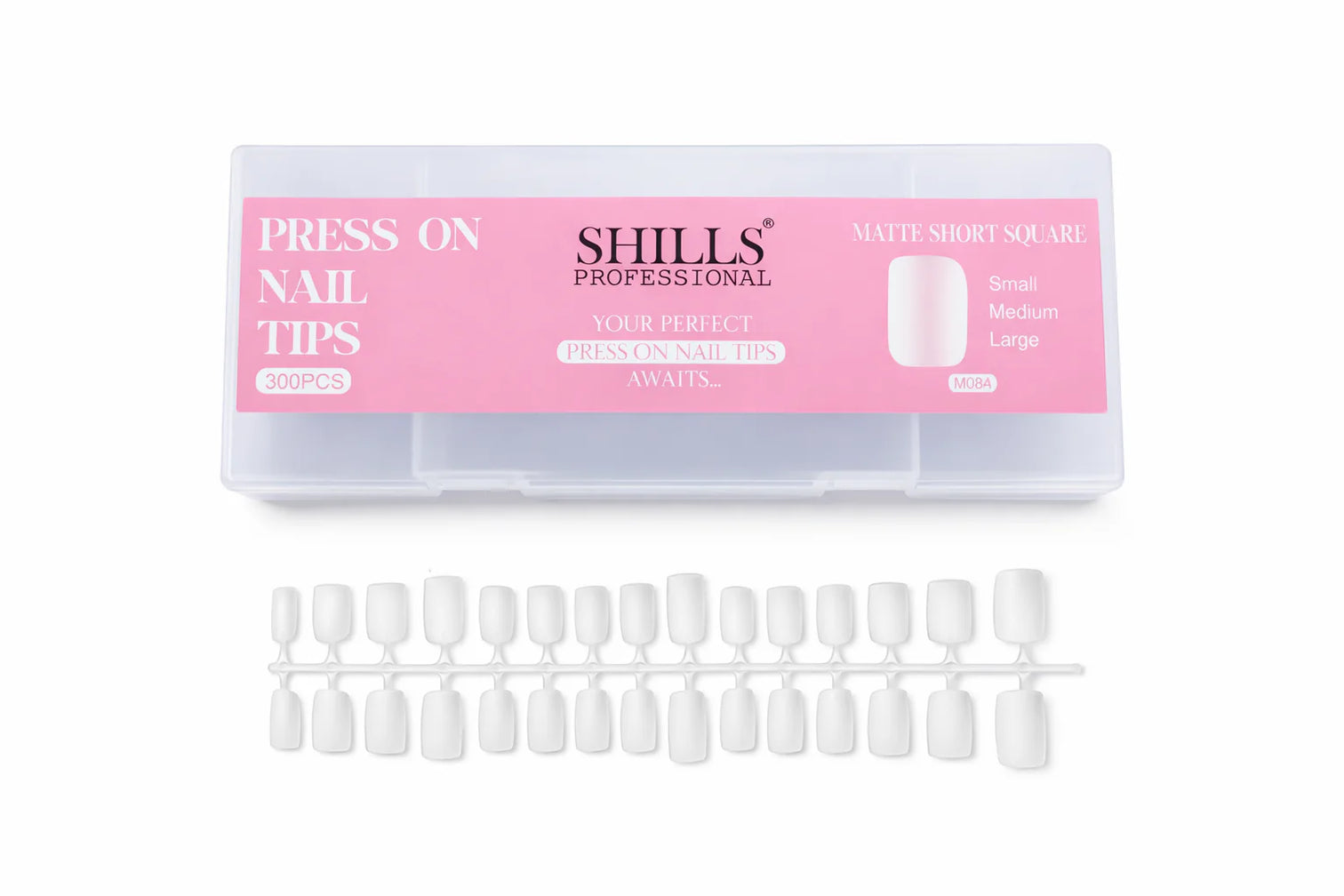 Shills Professional Press On Nail Tips 300pcs Matte Short Square (Full Cover Artificial Nails Set)