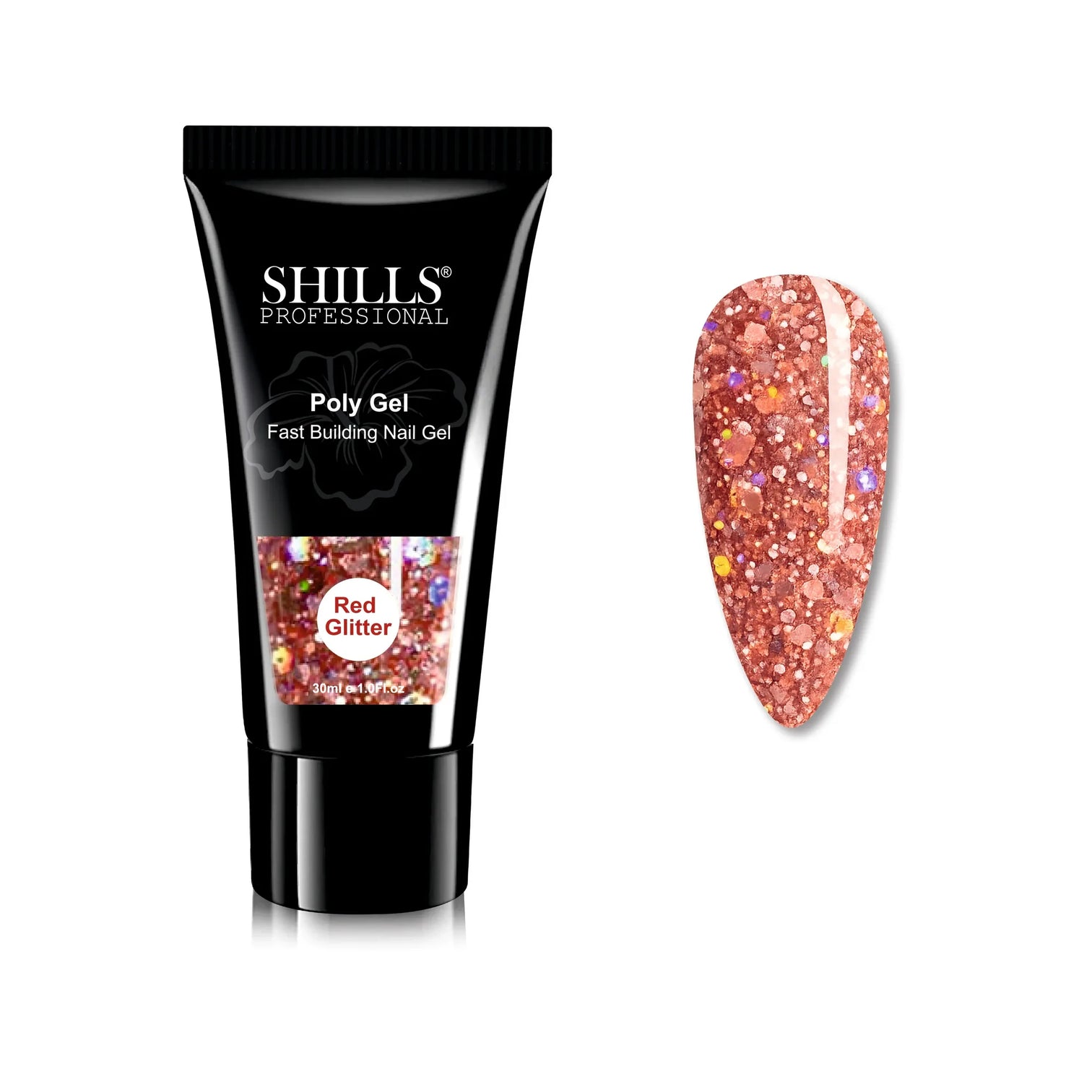 Shills Red Glitter Poly Nail Gel – Fast Building Nail Extension Gel (30ml)