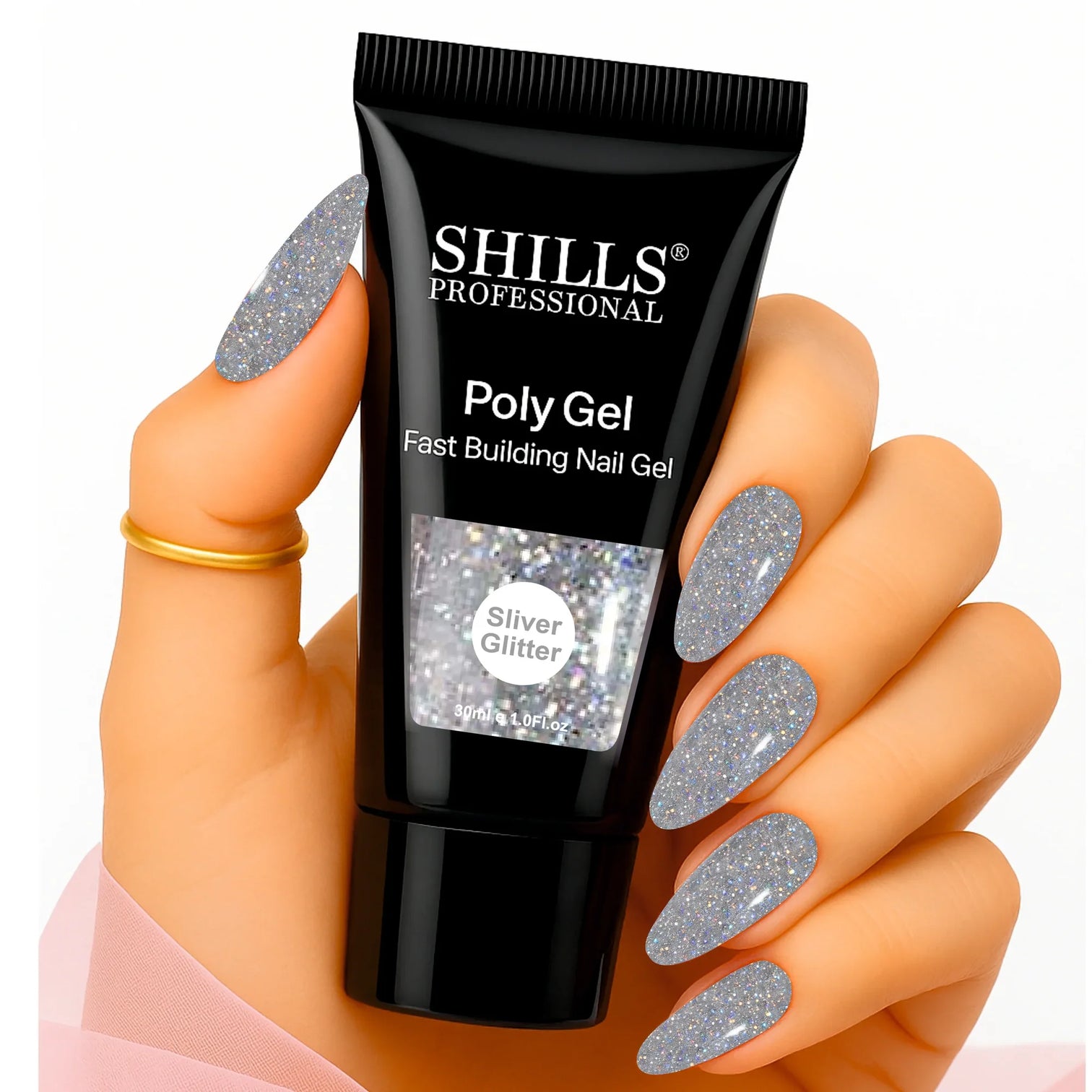 Shills Silver Glitter Poly Nail Gel – Fast Building Nail Extension Gel (30ml)