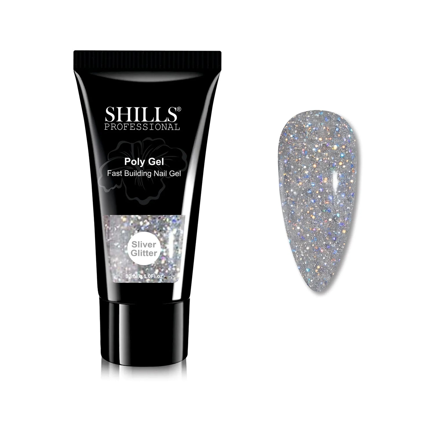 Shills Silver Glitter Poly Nail Gel – Fast Building Nail Extension Gel (30ml)