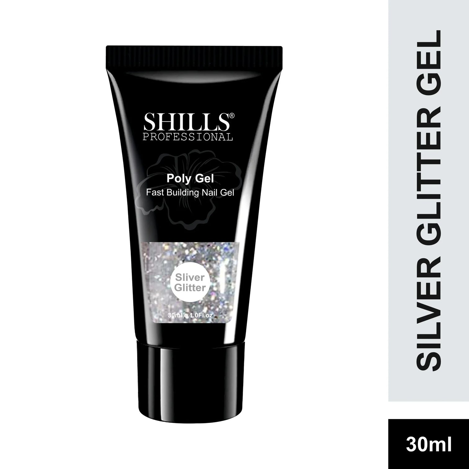 Shills Silver Glitter Poly Nail Gel – Fast Building Nail Extension Gel (30ml)