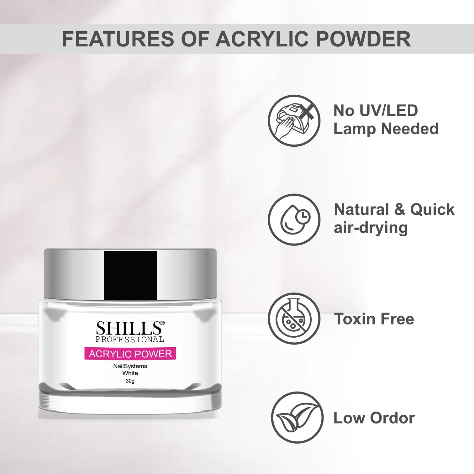 Shills White Acrylic Powder – Professional Nail Extension Powder (30g)