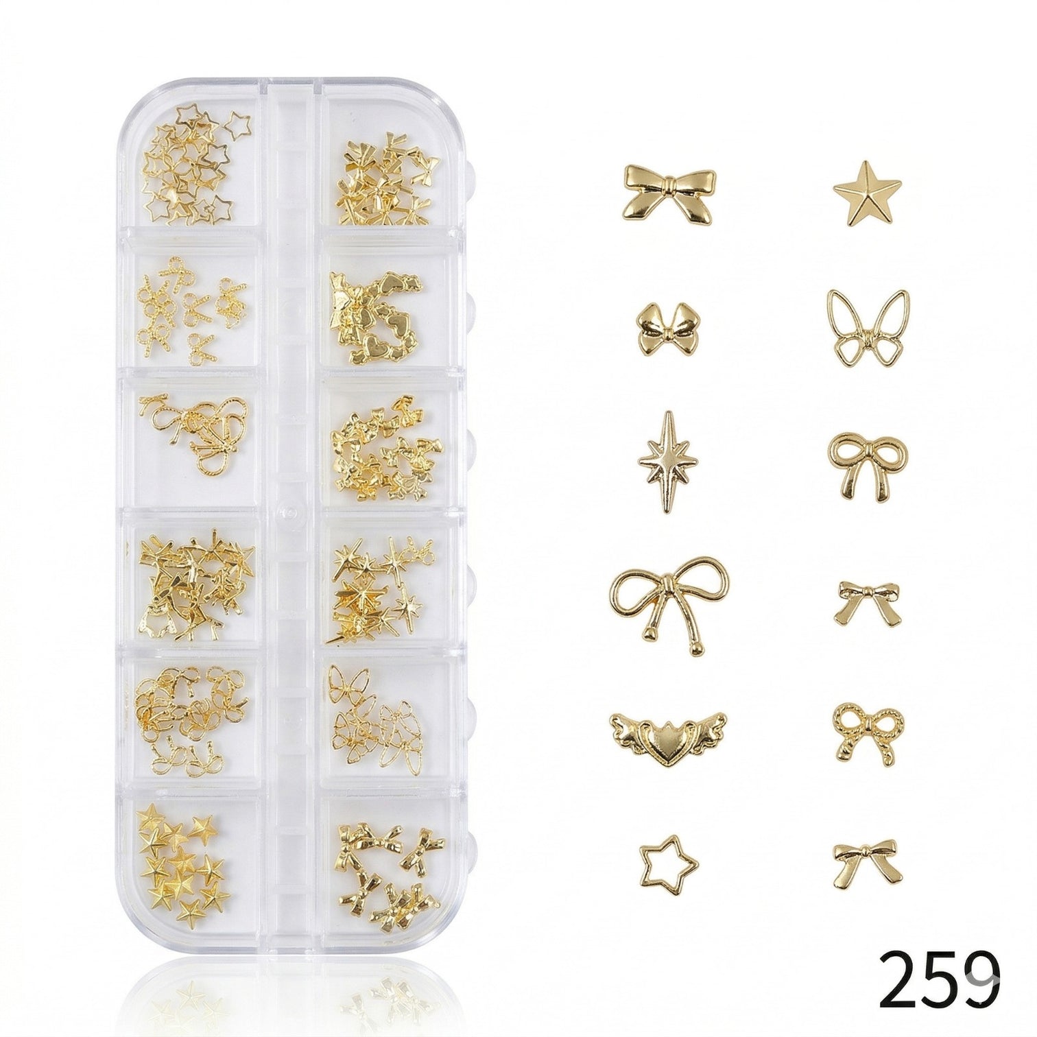 Luxury Gold Nail Charms Kit – Star, Bow, Butterfly & Heart 3D Nail Art Set