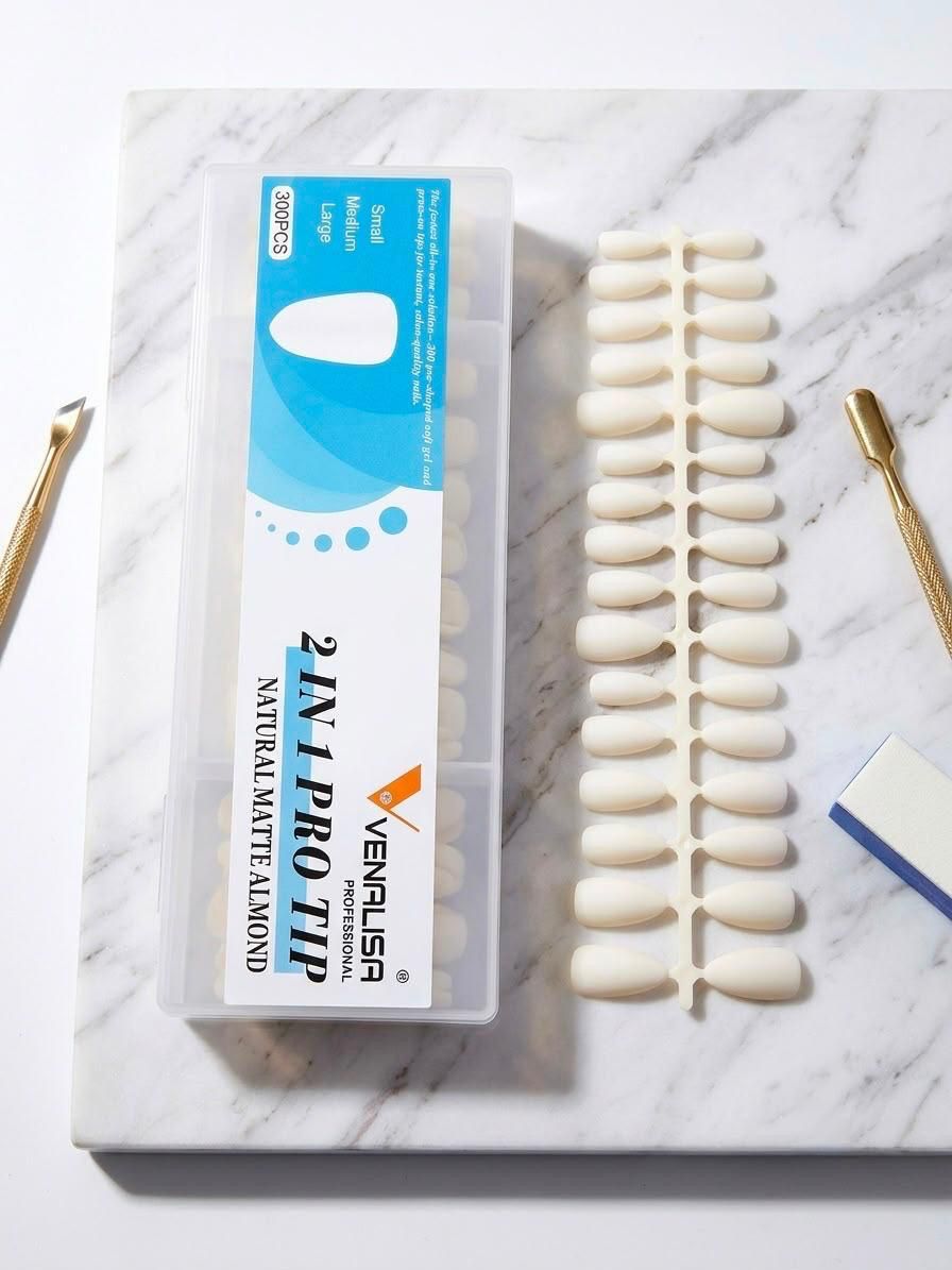VENALISA 2 in 1 Pro Tips – Natural Matte Almond Full Cover Nail Tips (300 PCS)