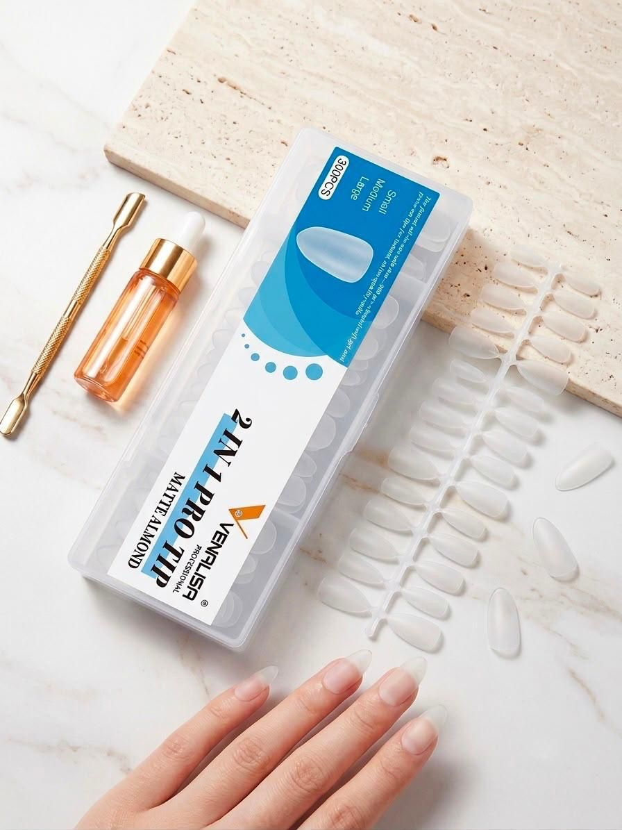 VENALISA 2 in 1 Pro Tips – Natural Matte Almond Full Cover Nail Tips (300 PCS)