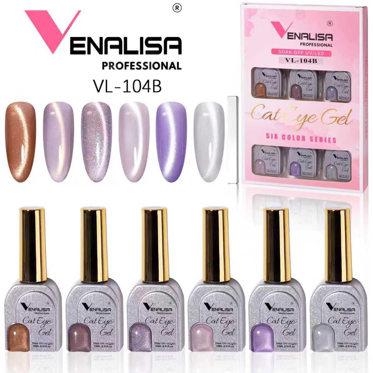 Venalisa Professional Cat Eye Gel Nail Polish Set VL-104B (6 Colors) | Magnetic UV/LED Soak Off Nail Gel Kit