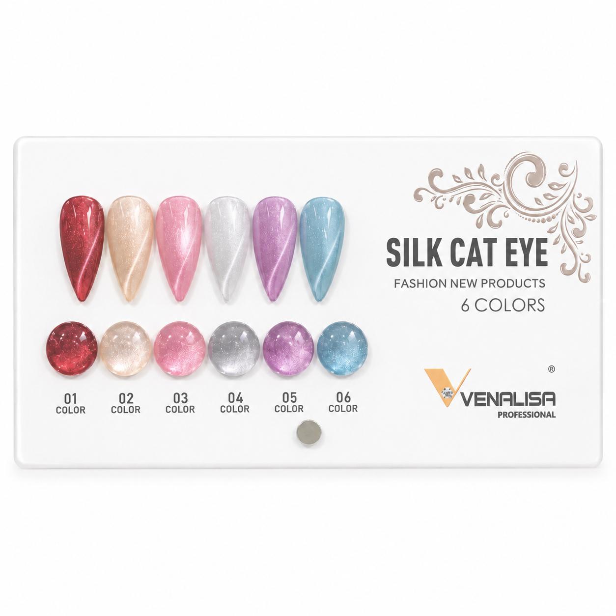 Venalisa Silk Cat Eye Gel Nail Polish Set – 6 Colors Magnetic Cat Eye Nail Gel | High Gloss Long Lasting Nail Art Gel