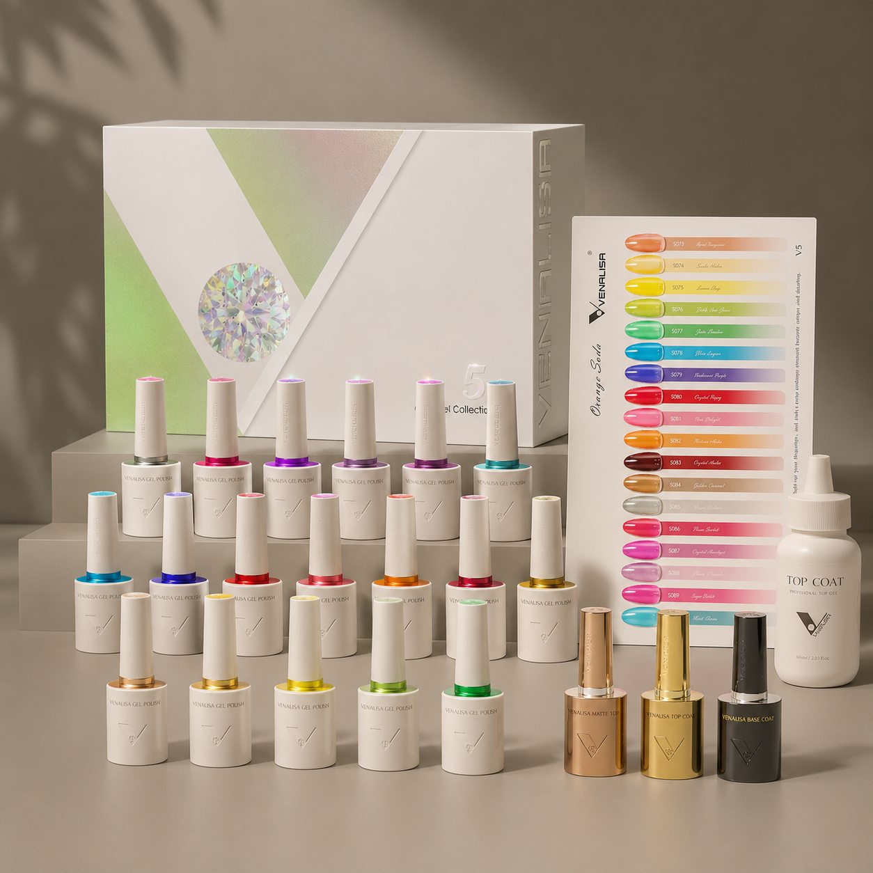 Venalisa V5 Semi-Transparent Gel Polish Set – 22 Pcs Kit with Color Card | Includes 18 Sheer Colors + Base Coat + Top Coats | UV/LED Soak-Off Gel (10ML)