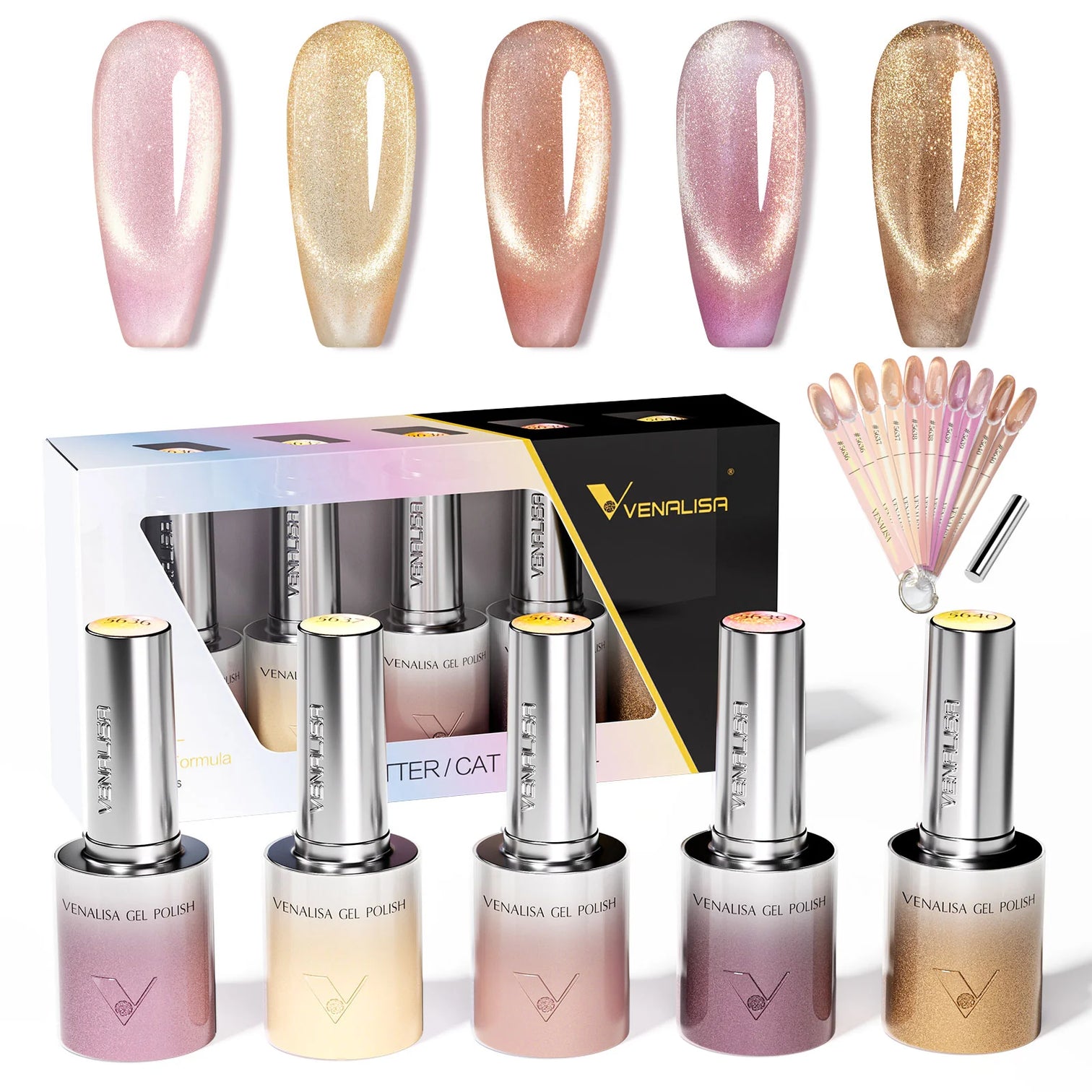 Venalisa Golden Cat Eye Gel Polish Set (10ML) – Luxury Shimmer Magnetic Effect | TPO Free & HEMA Free