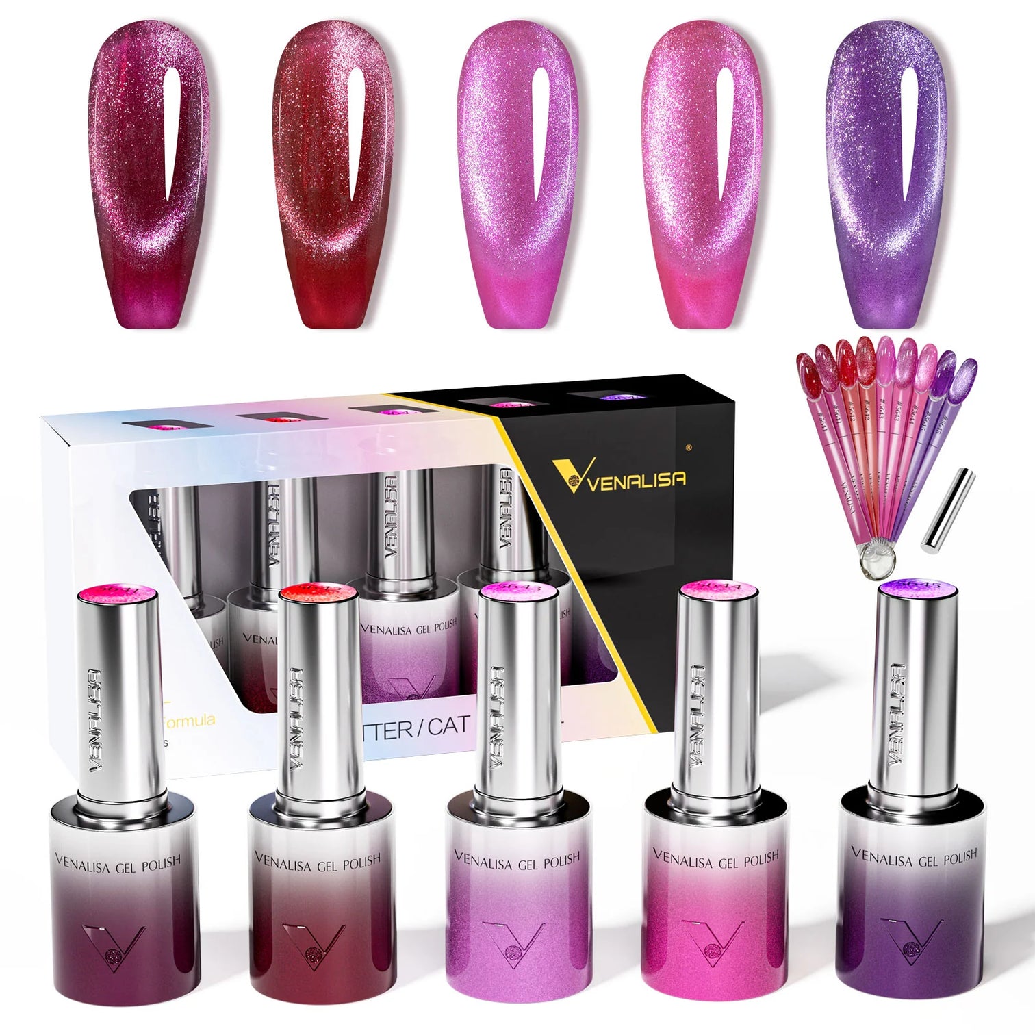 Venalisa Pink & Red Cat Eye Gel Polish Set (10ML) – Bold Shimmer Magnetic Effect | TPO Free & HEMA Free