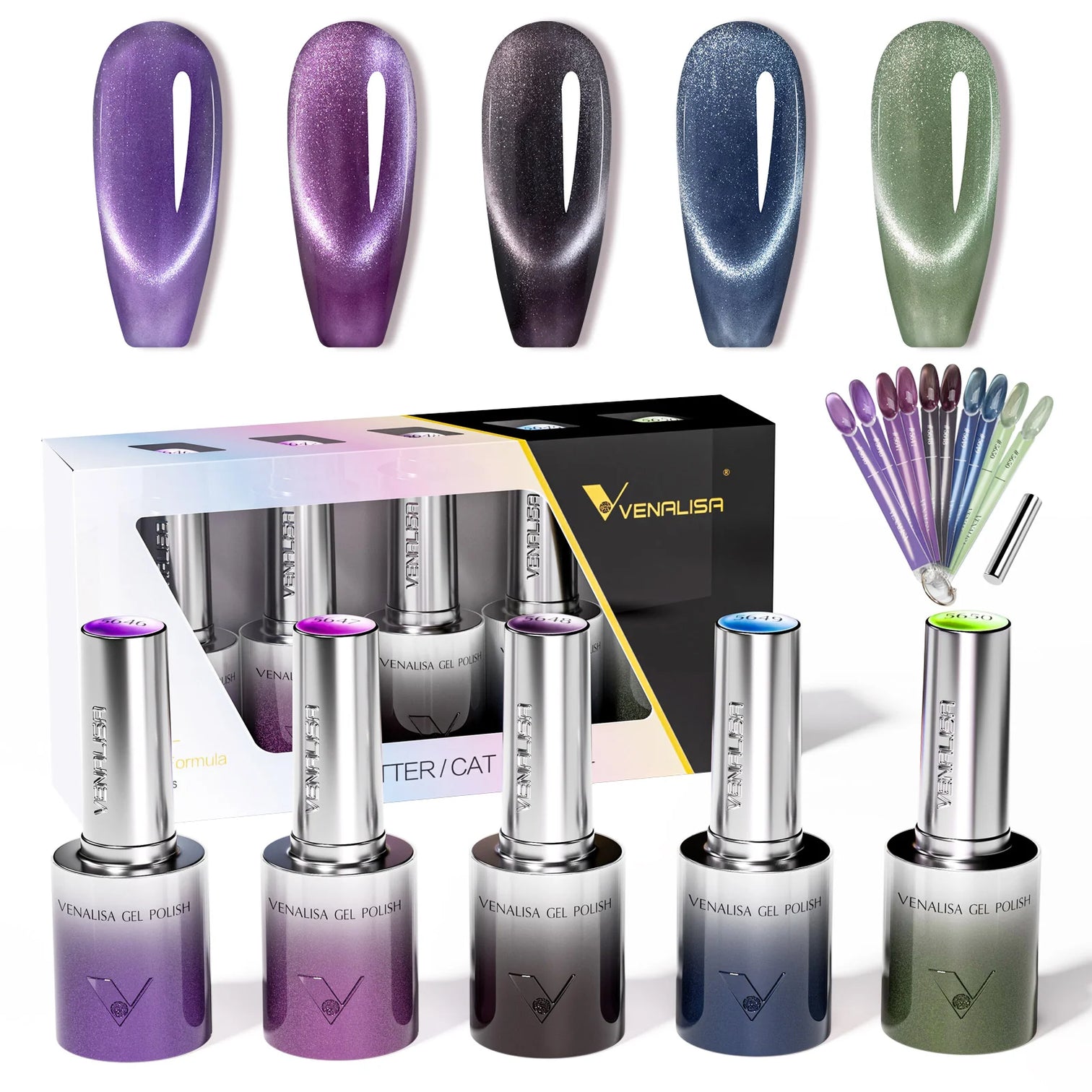 Venalisa Dark Cat Eye Gel Polish Set (10ML) – Premium Magnetic Shimmer Effect | TPO Free & HEMA Free