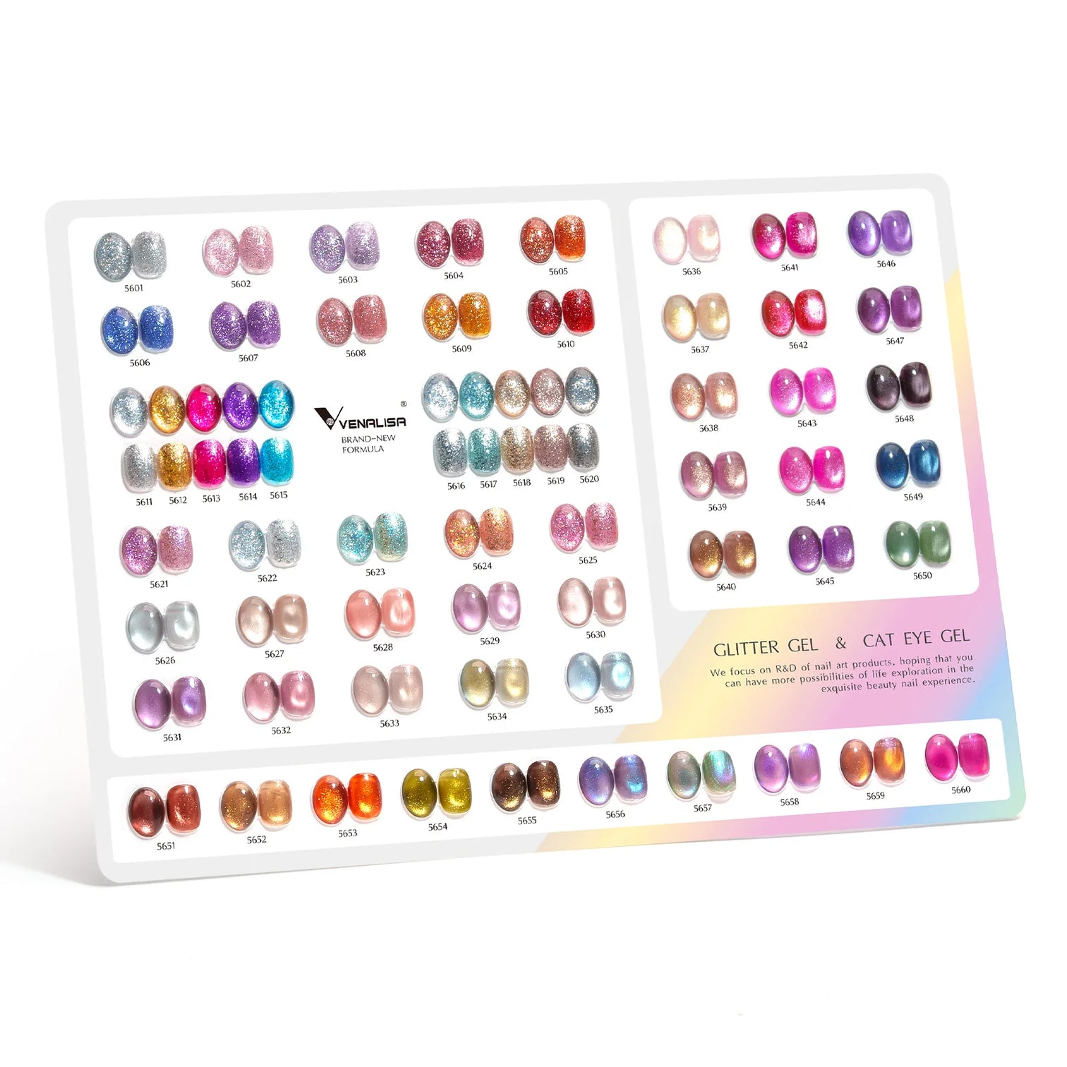 Venalisa 60 Colors Glitter & Cat Eye Gel Polish Set (10ML) – Magnetic Nail Kit with DIY Color Display | TPO Free & HEMA Free