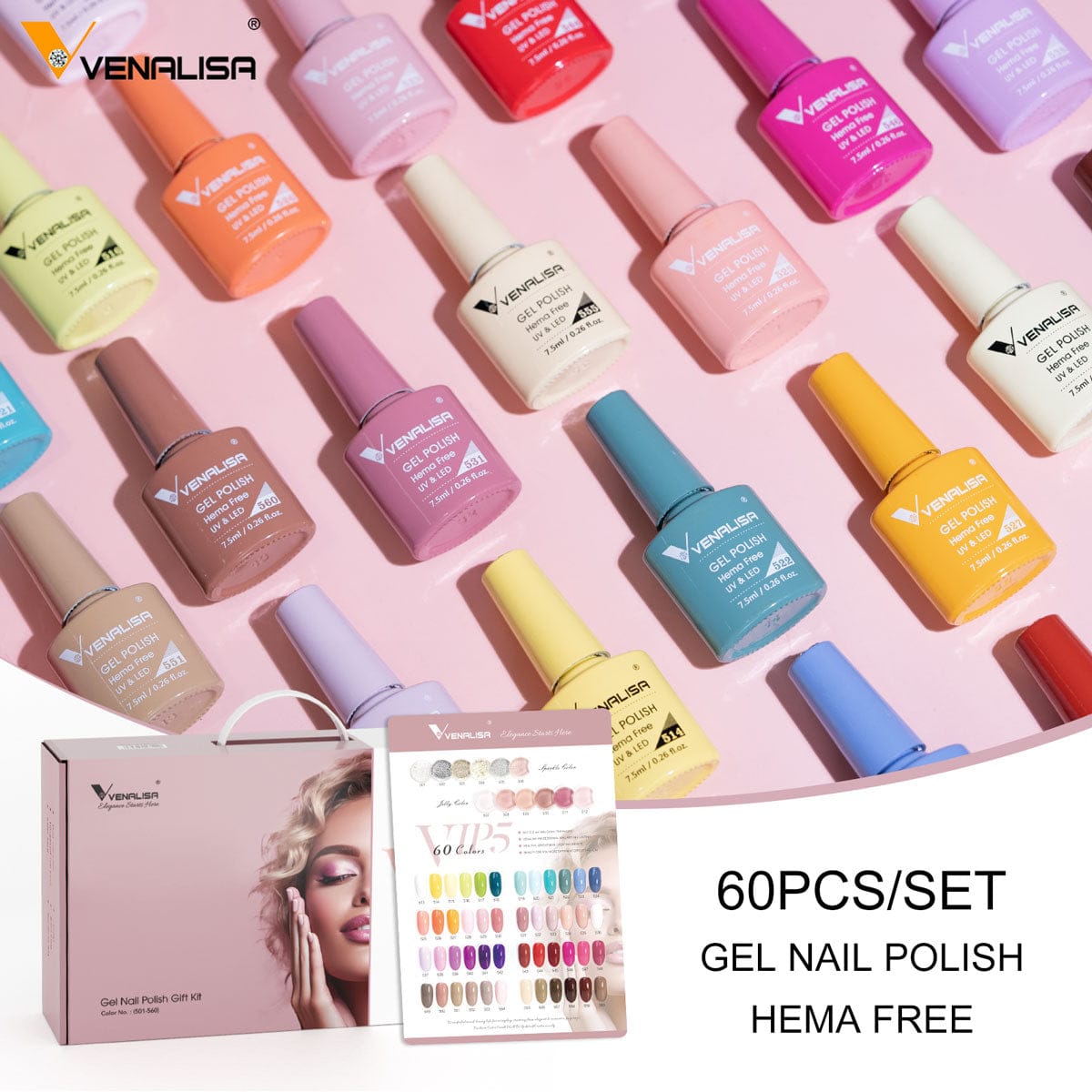 Venalisa VIP 5 Gel Polish Kit 60 Colors Hema Free (60+5)
