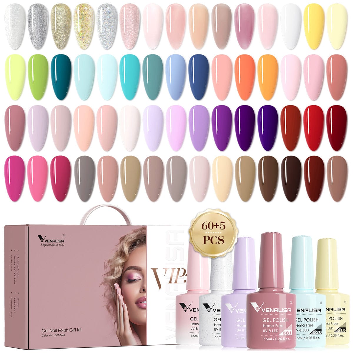 Venalisa VIP 5 Gel Polish Kit 60 Colors Hema Free (60+5)