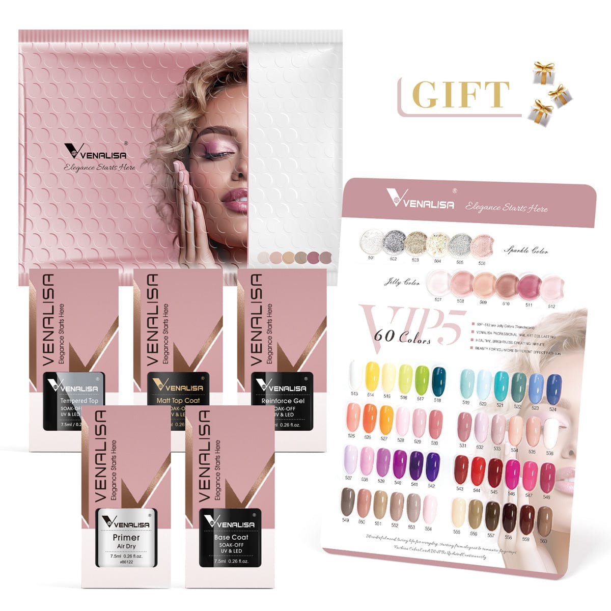 Venalisa VIP 5 Gel Polish Kit 60 Colors Hema Free (60+5)