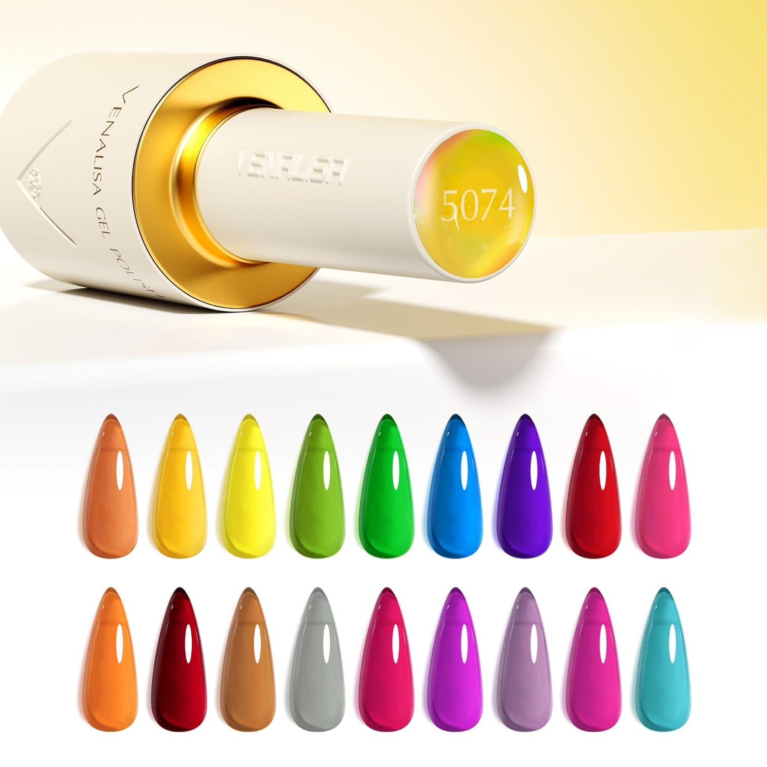 Venalisa V5 Semi-Transparent Gel Polish Set – 22 Pcs Kit with Color Card | Includes 18 Sheer Colors + Base Coat + Top Coats | UV/LED Soak-Off Gel (10ML)